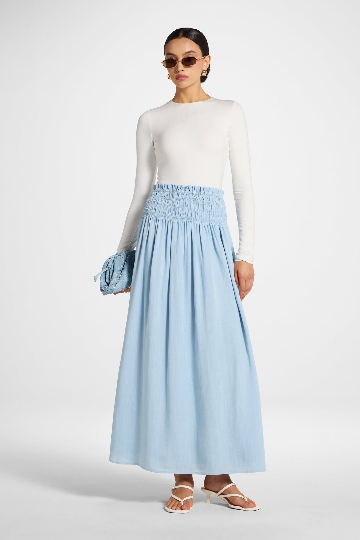 Tencel Smocked Skirt - Sky