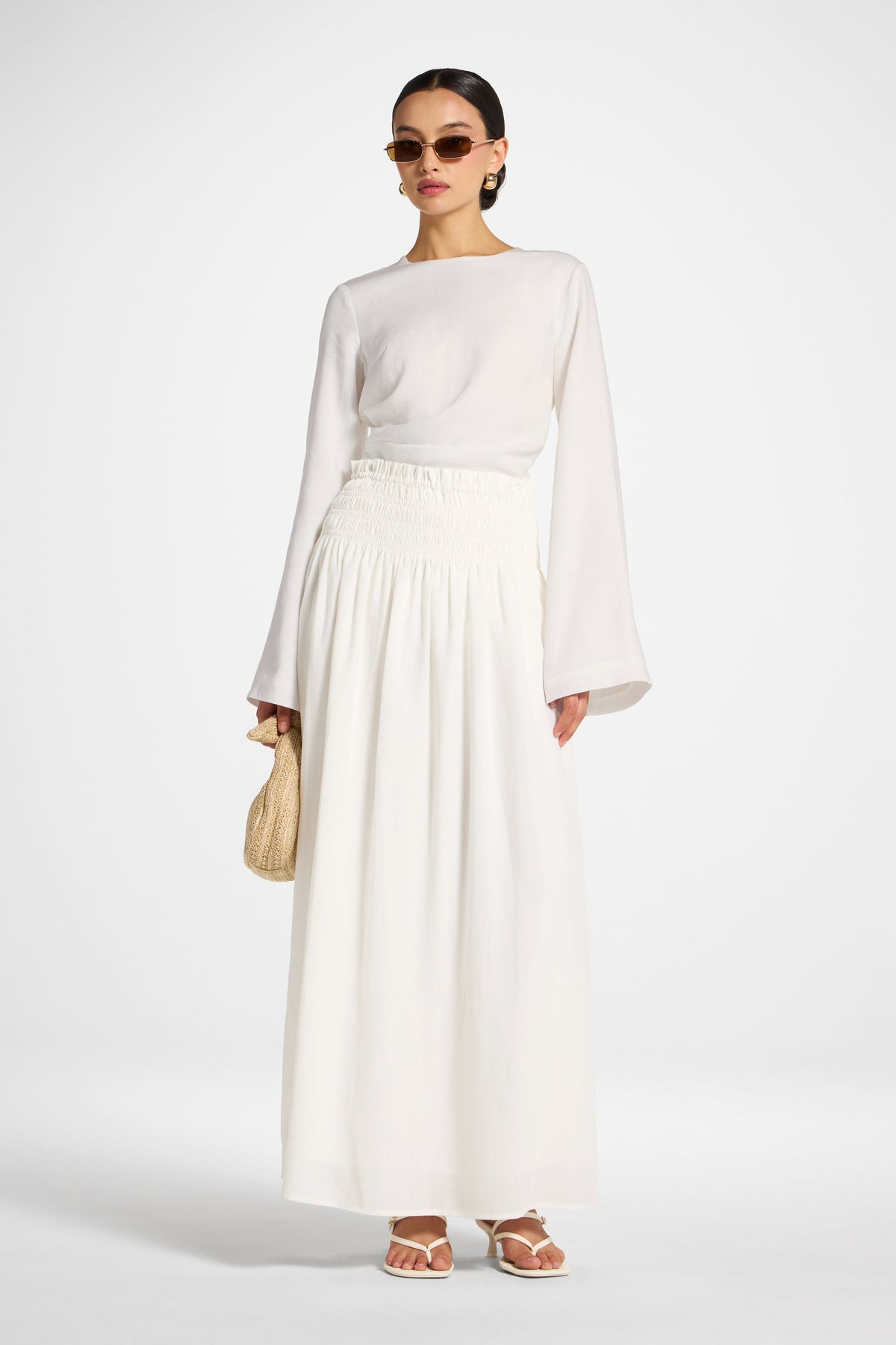 Tencel Smocked Skirt - White