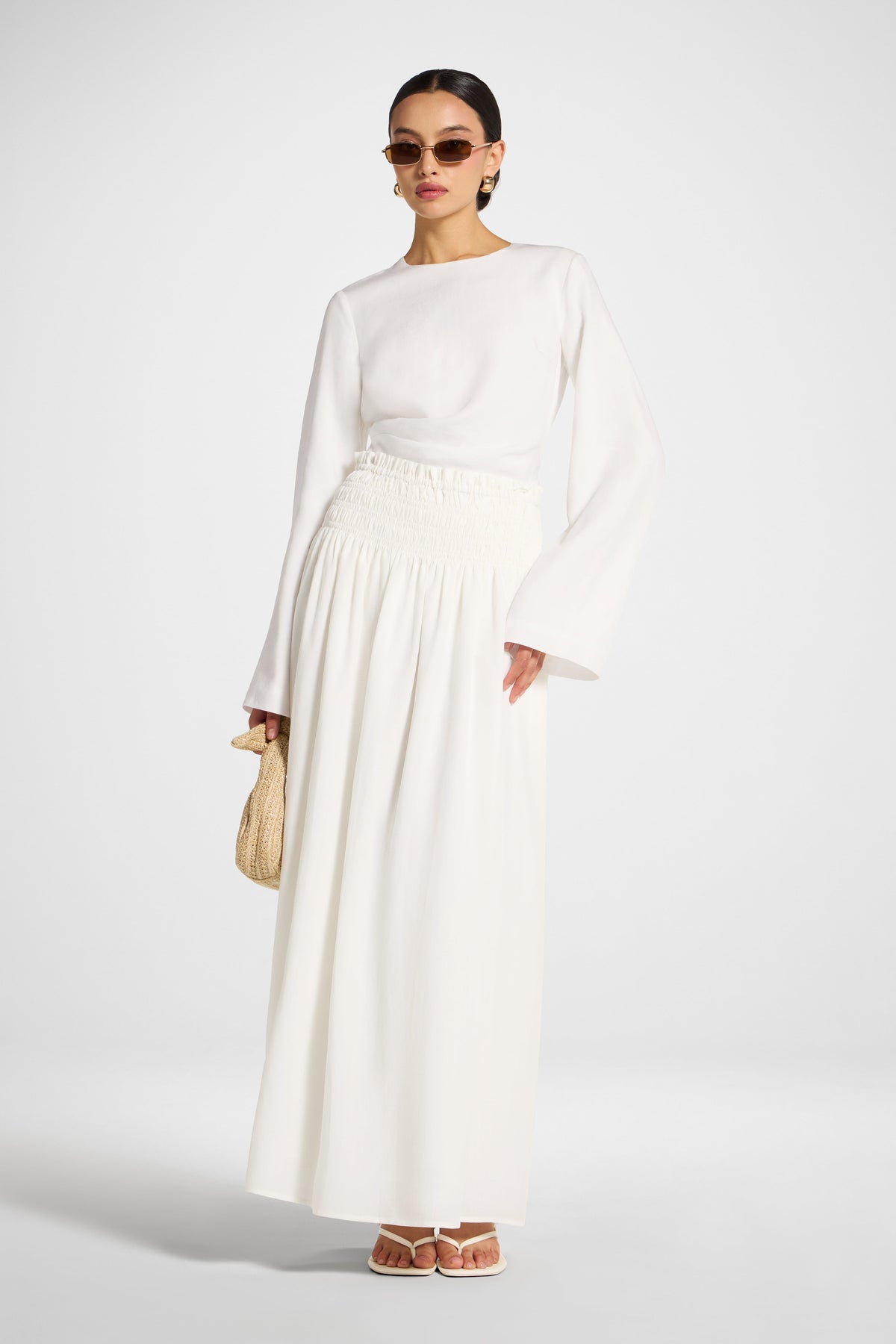 Tencel Smocked Skirt - White