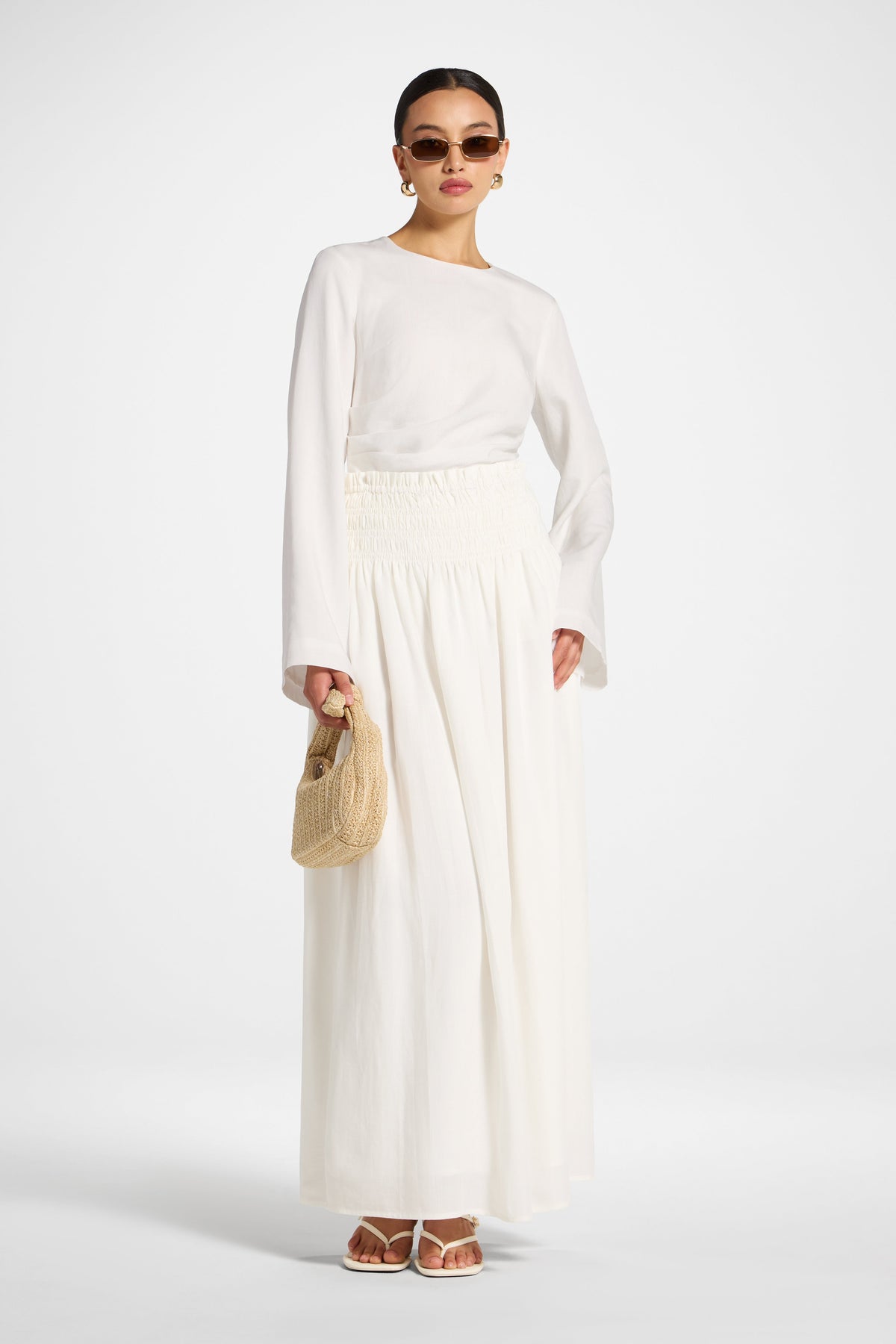 Tencel Smocked Skirt - White