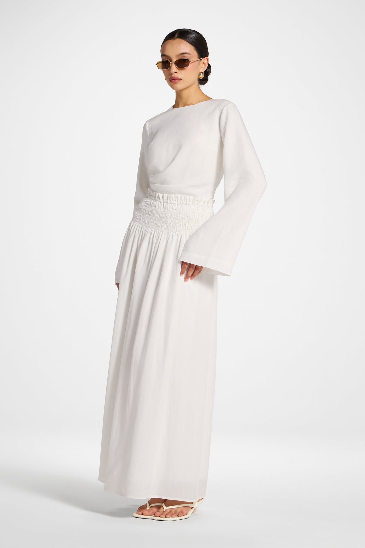 Tencel Smocked Skirt - White