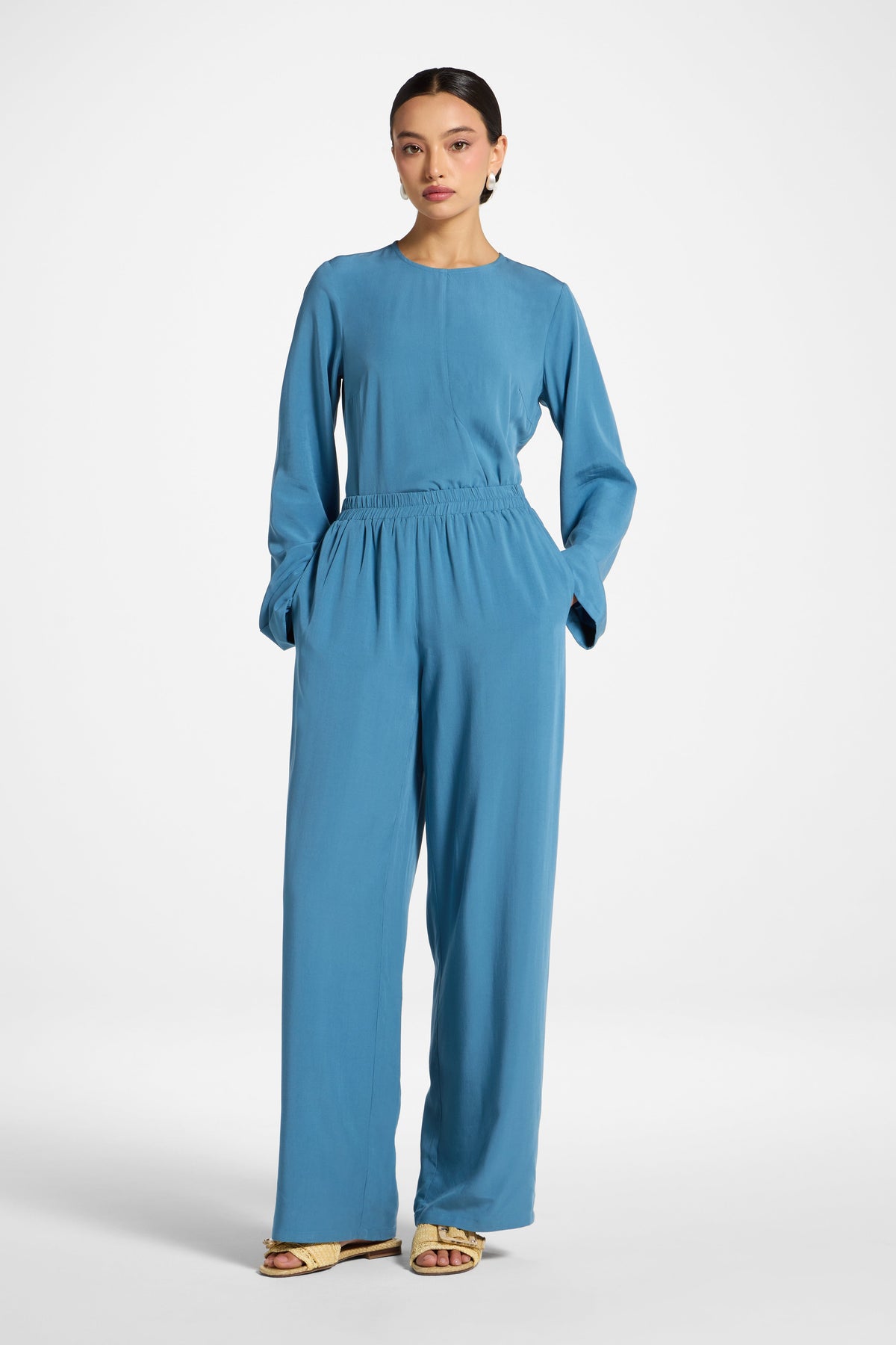 Tencel Wide Leg Pants - Sea