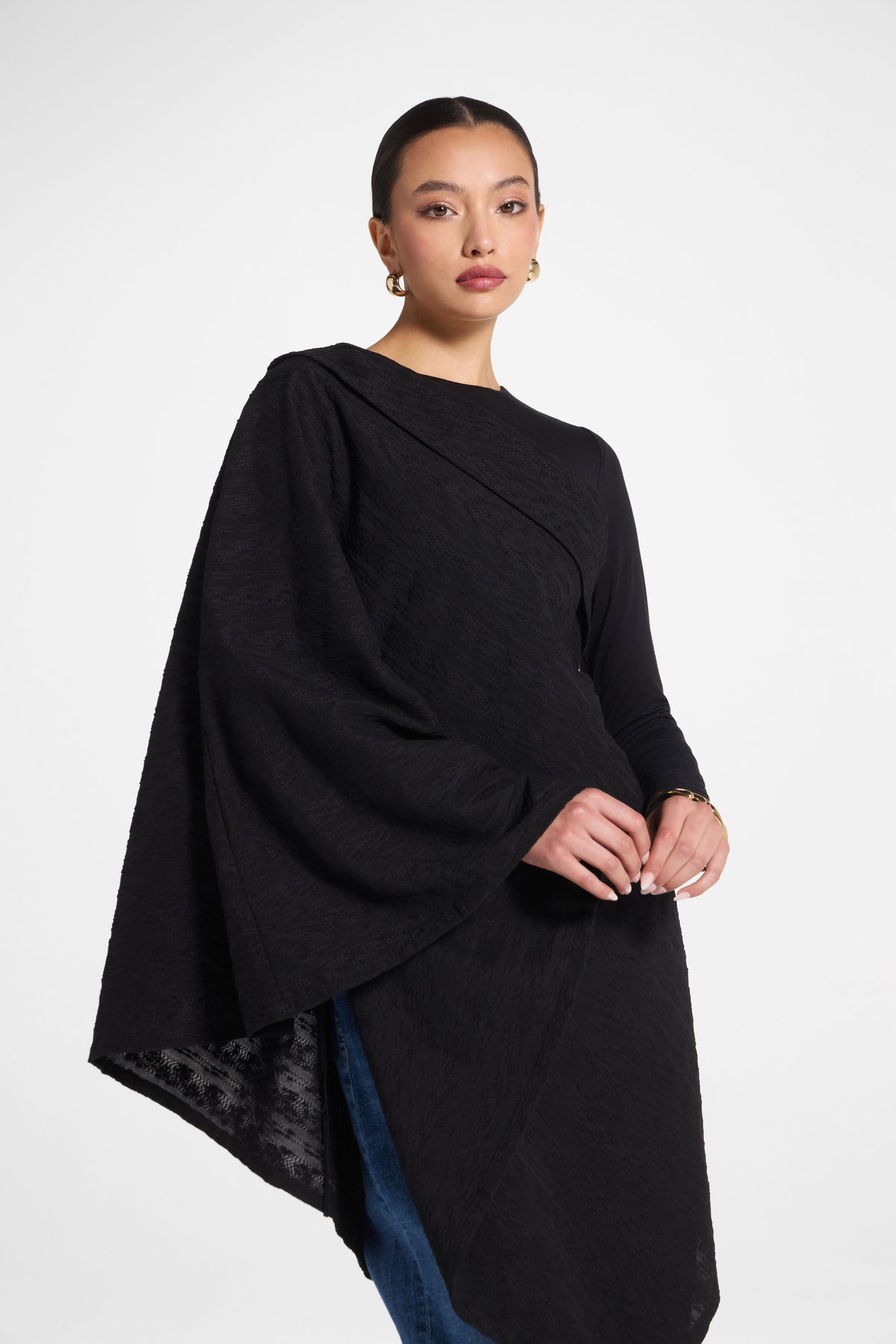 Textured Asymmetric Overlay Top