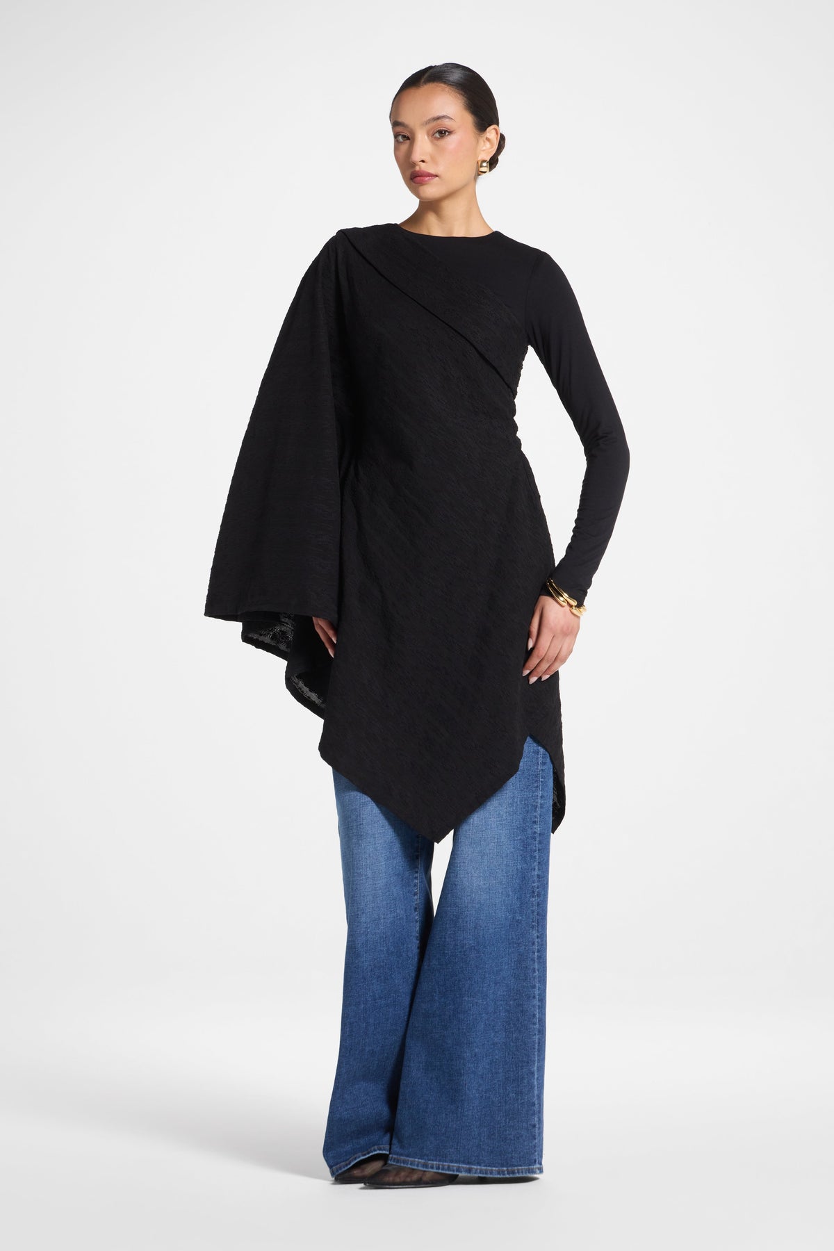 Textured Asymmetric Overlay Top