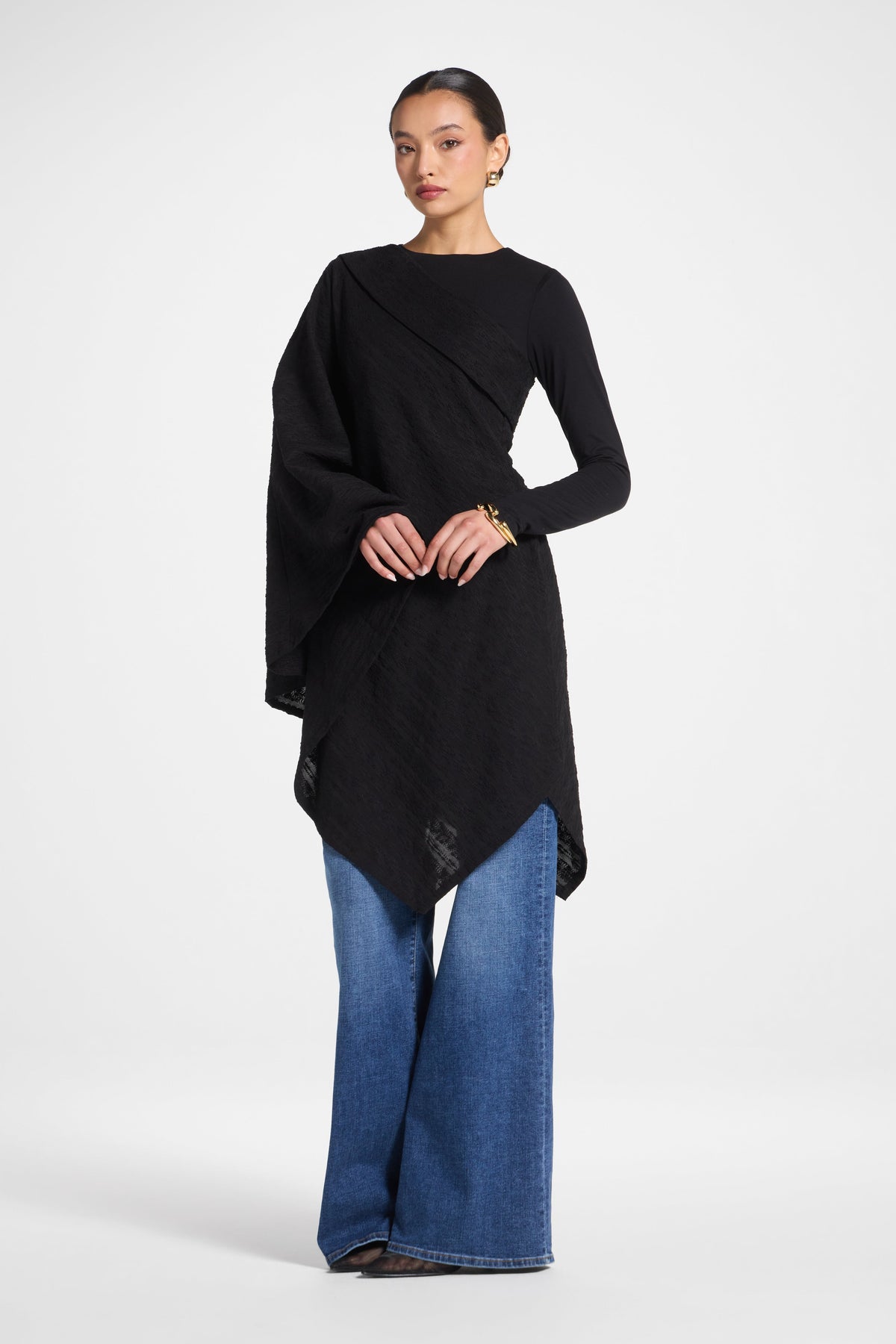 Textured Asymmetric Overlay Top