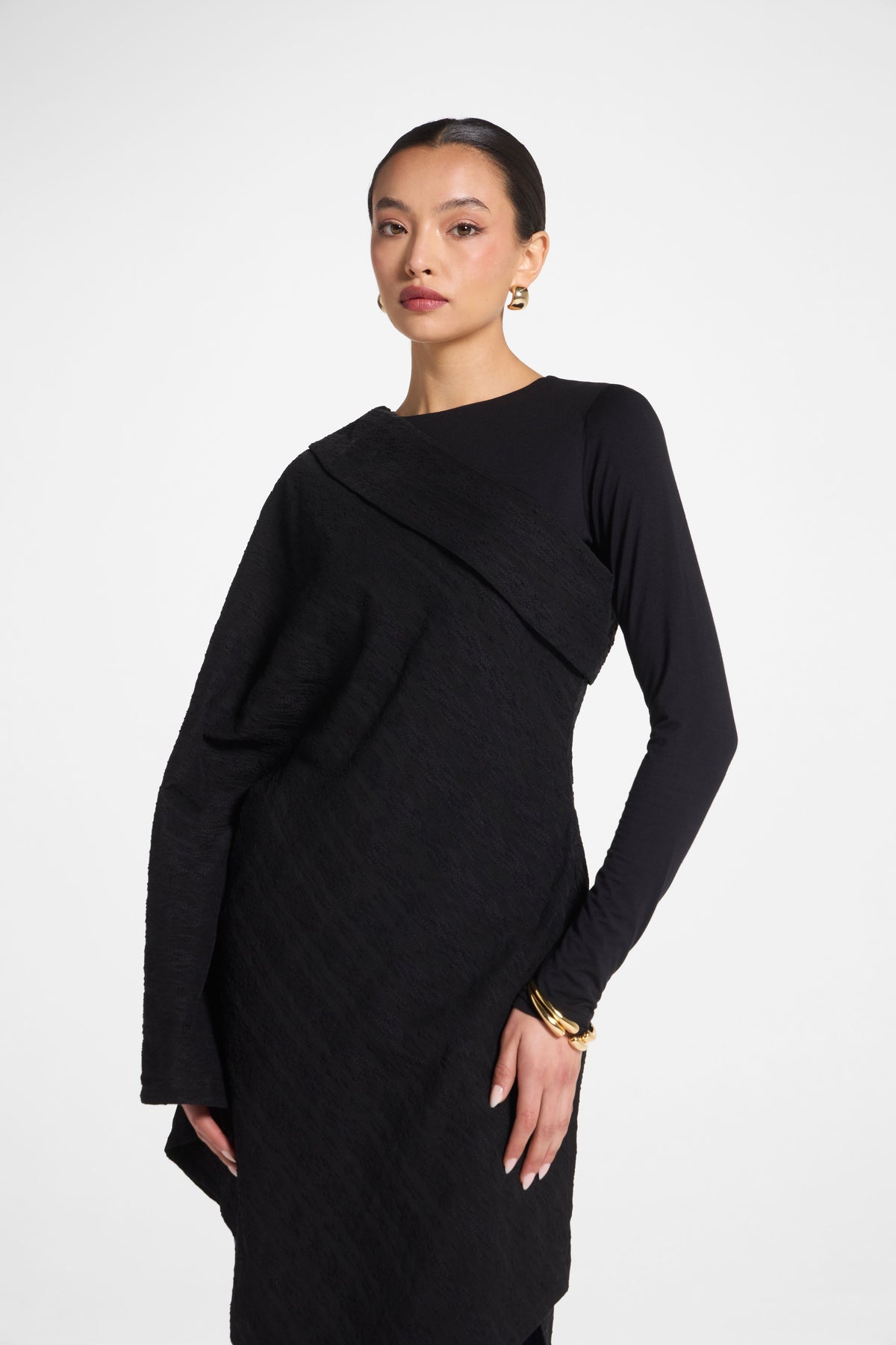 Textured Asymmetric Overlay Top
