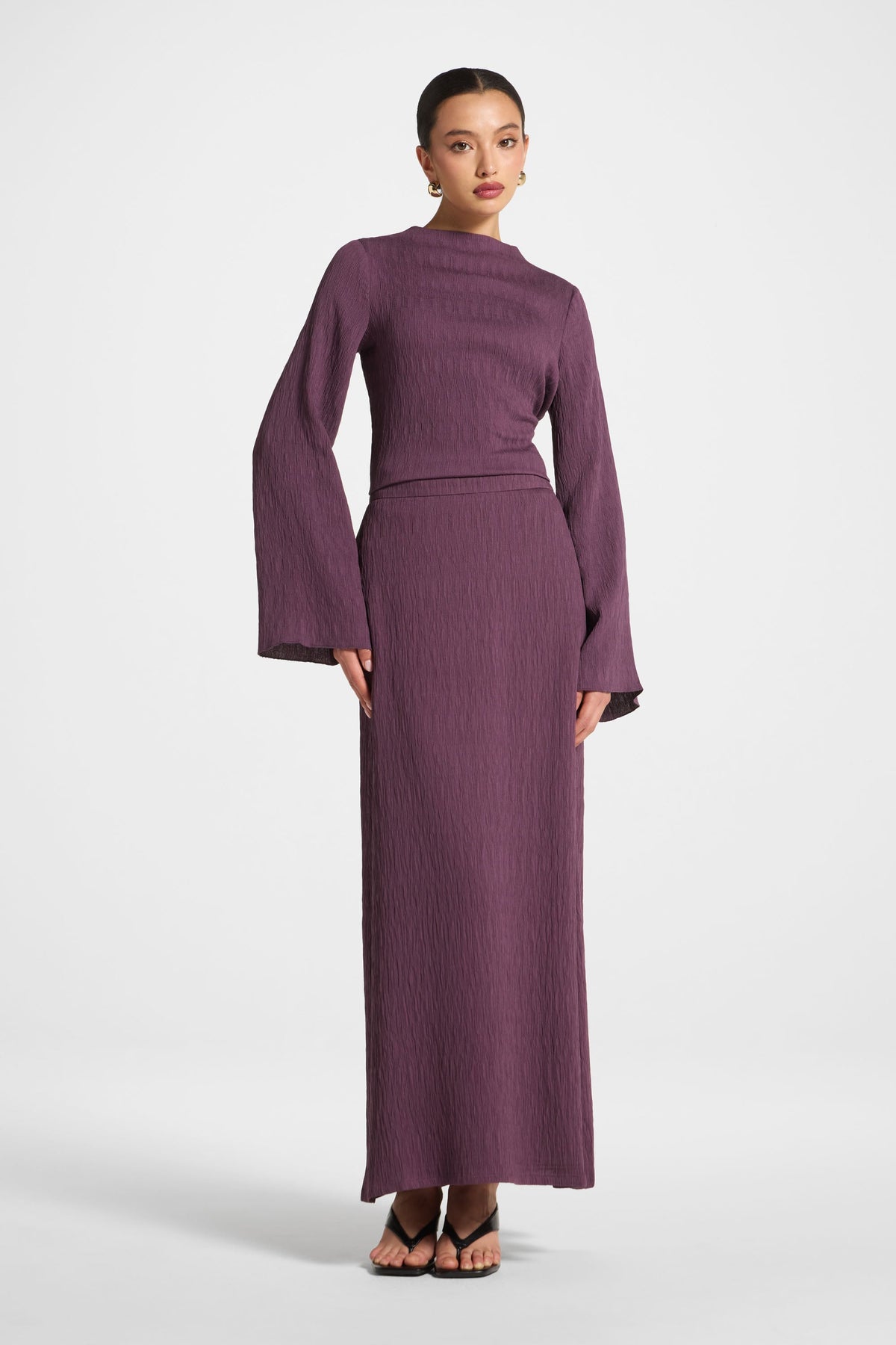 Textured Maxi Skirt - Plum