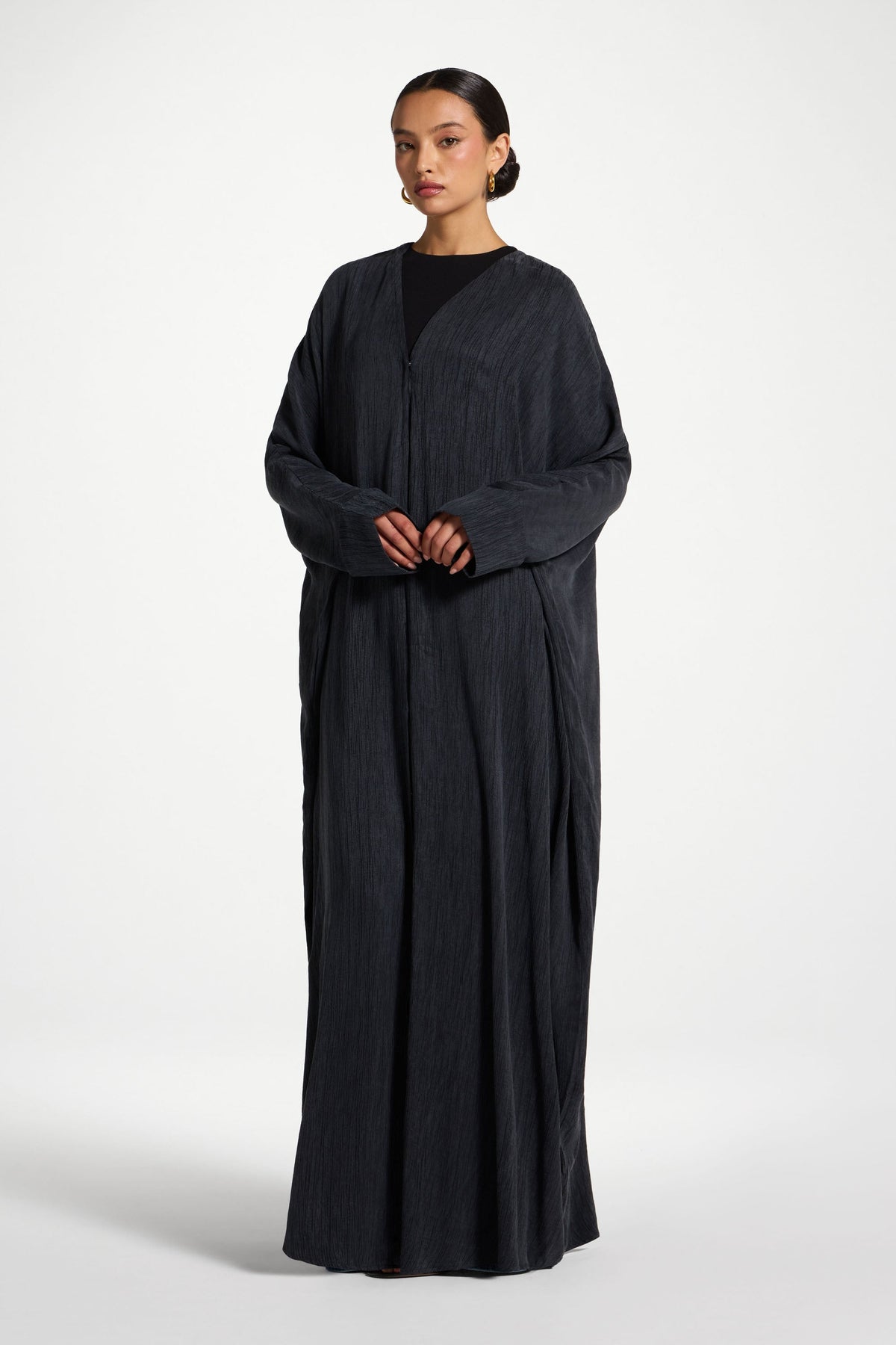 Textured Open Abaya - Ink