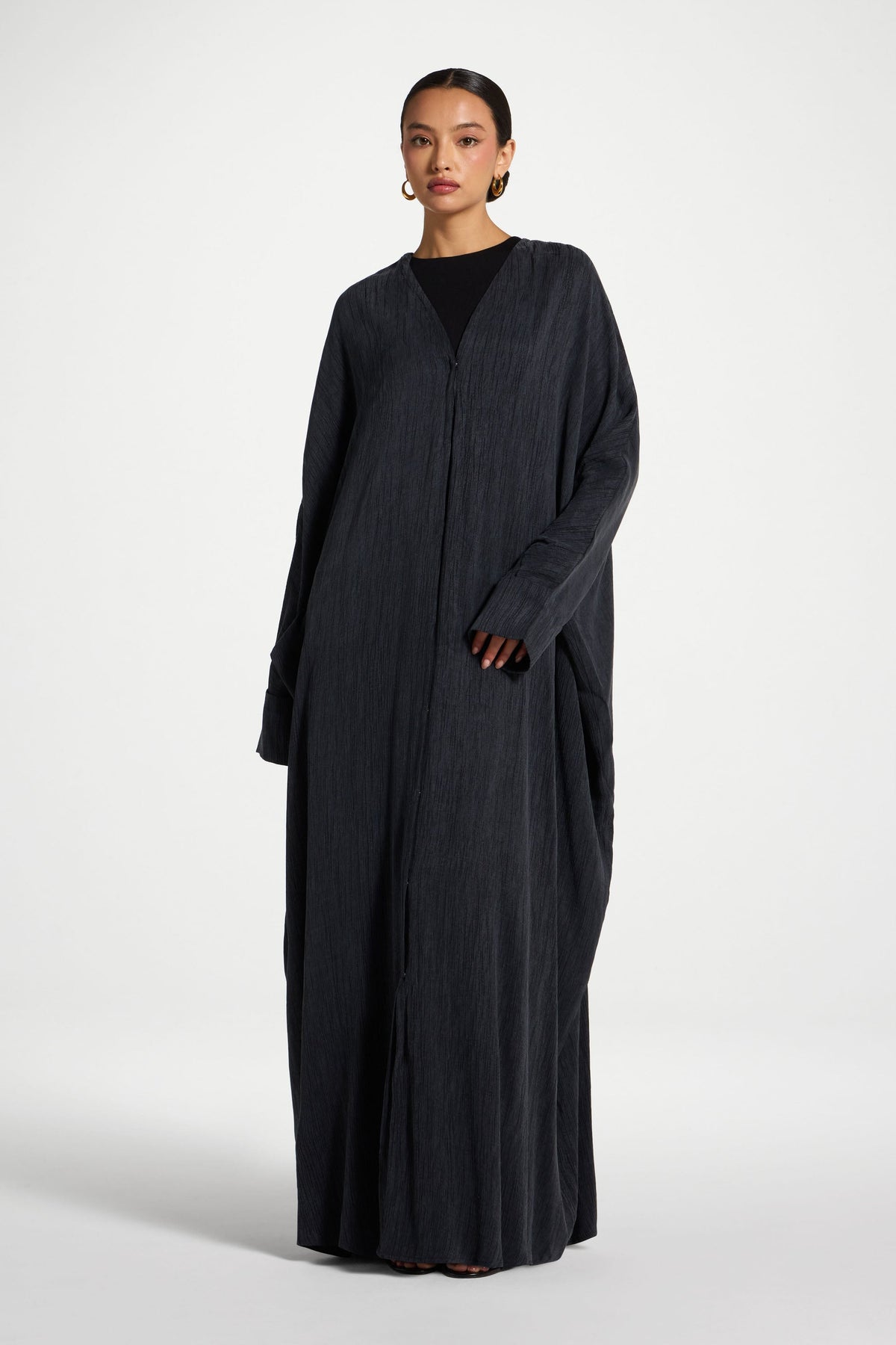 Textured Open Abaya - Ink