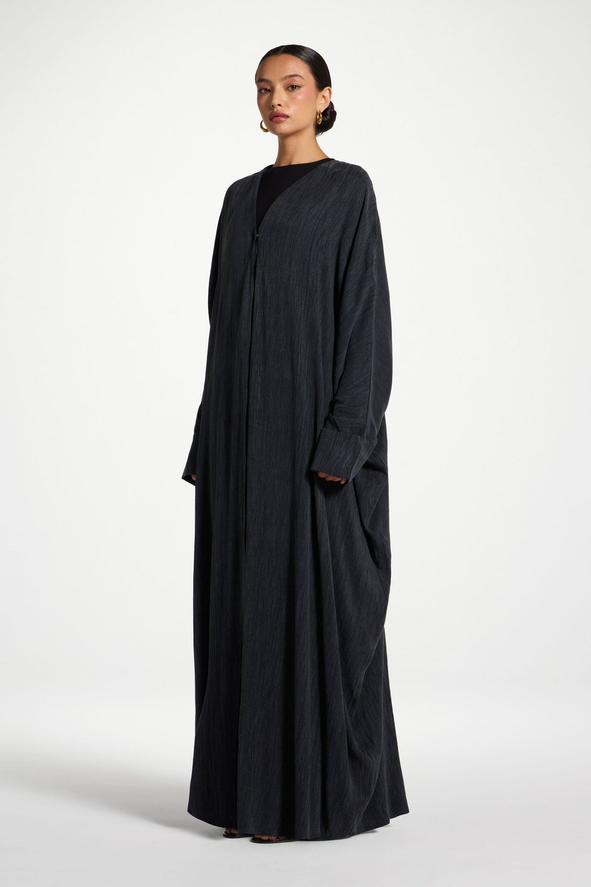 Textured Open Abaya - Ink