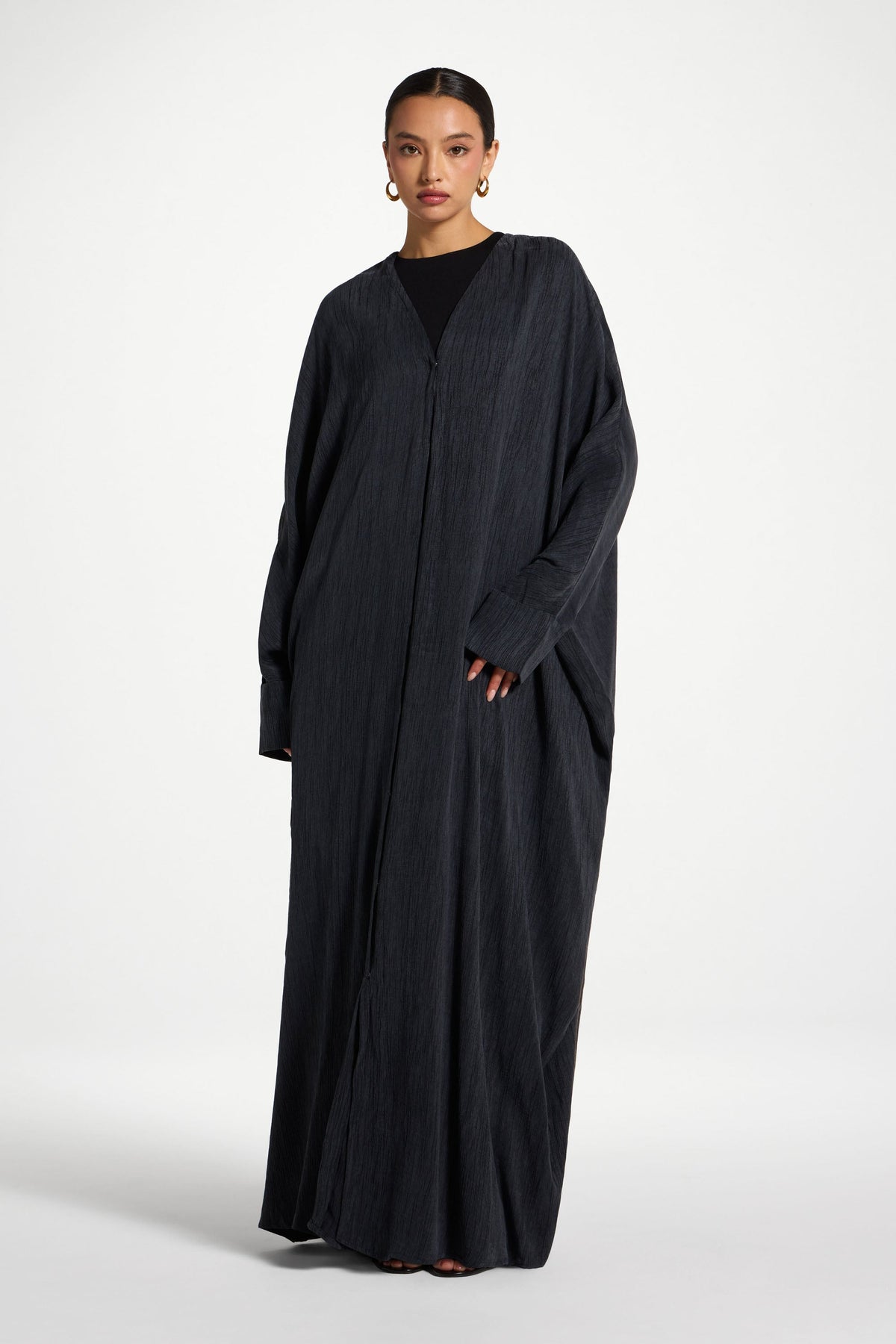 Textured Open Abaya - Ink