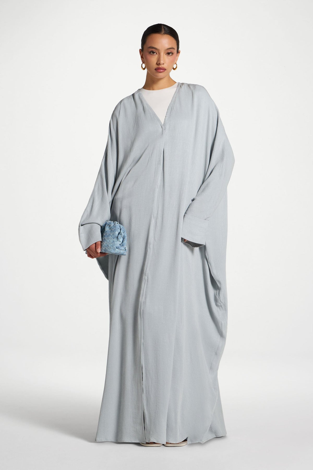 Textured Open Abaya - Pastel Blue