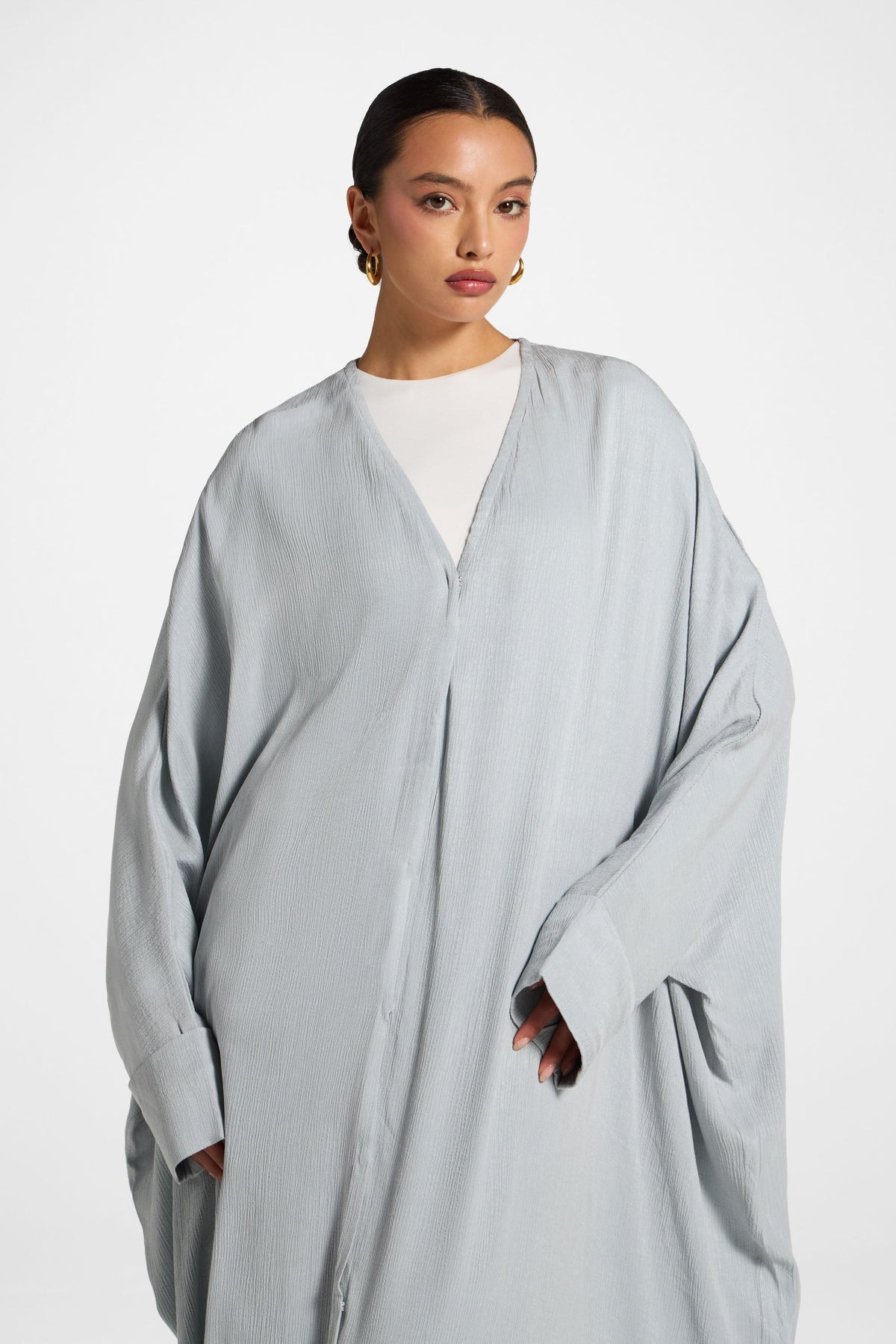 Textured Open Abaya - Pastel Blue