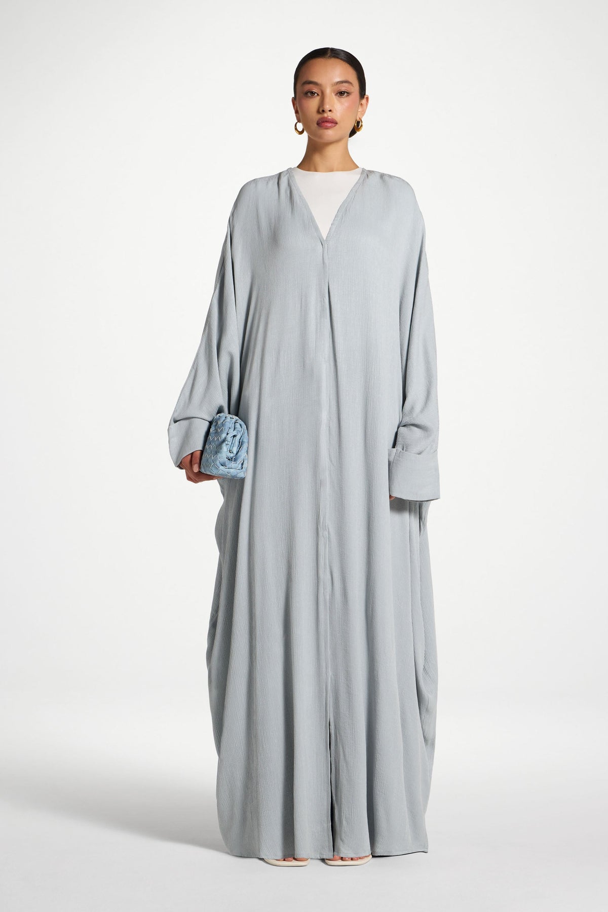 Textured Open Abaya - Pastel Blue