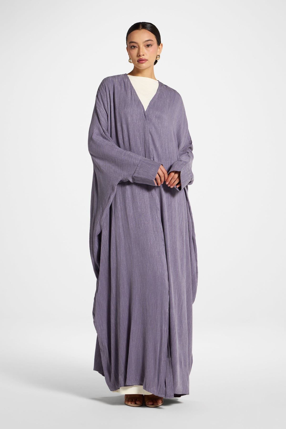 Textured Open Abaya - Purple Sage