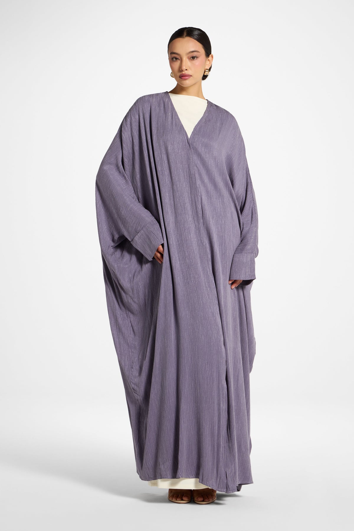Textured Open Abaya - Purple Sage