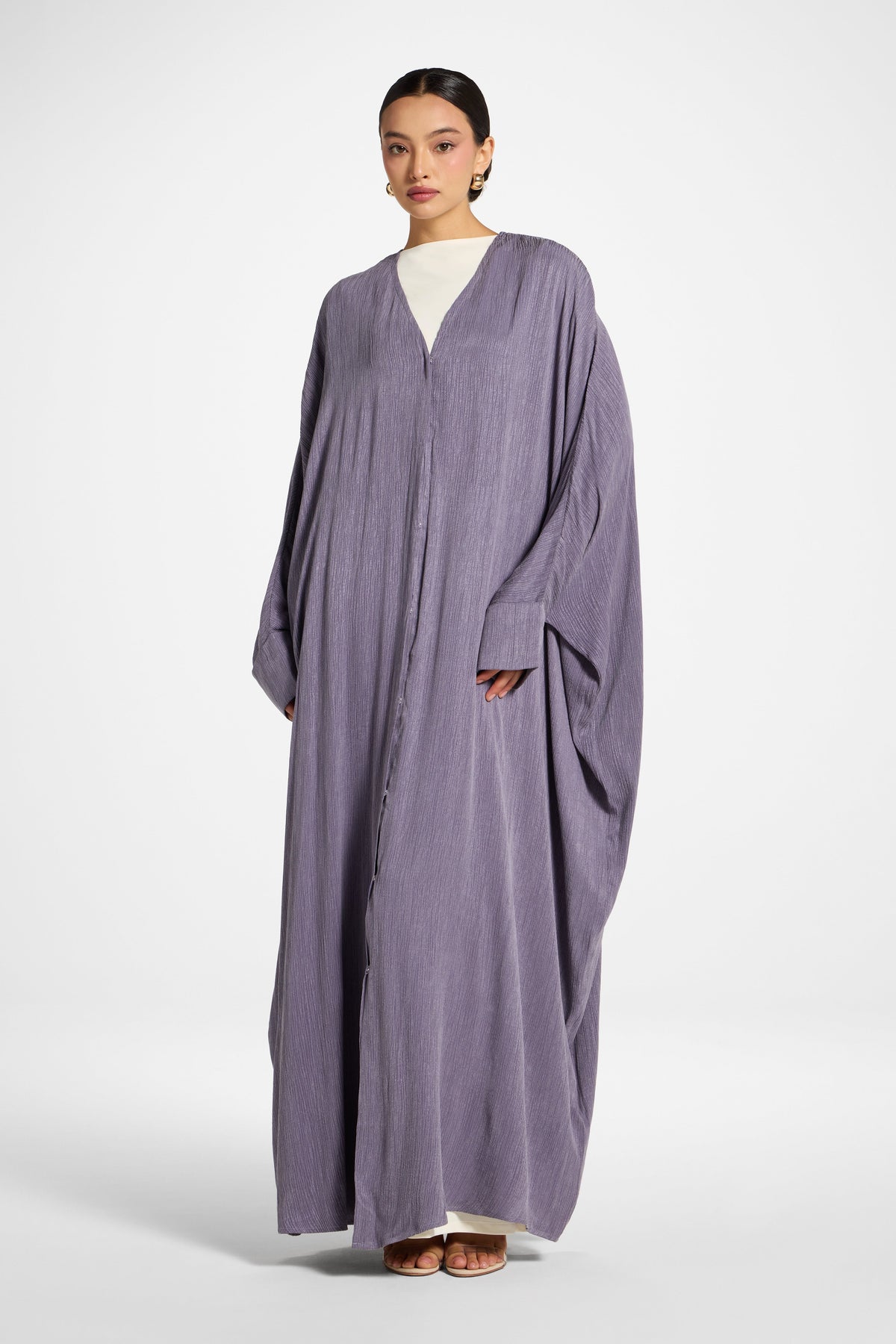 Textured Open Abaya - Purple Sage