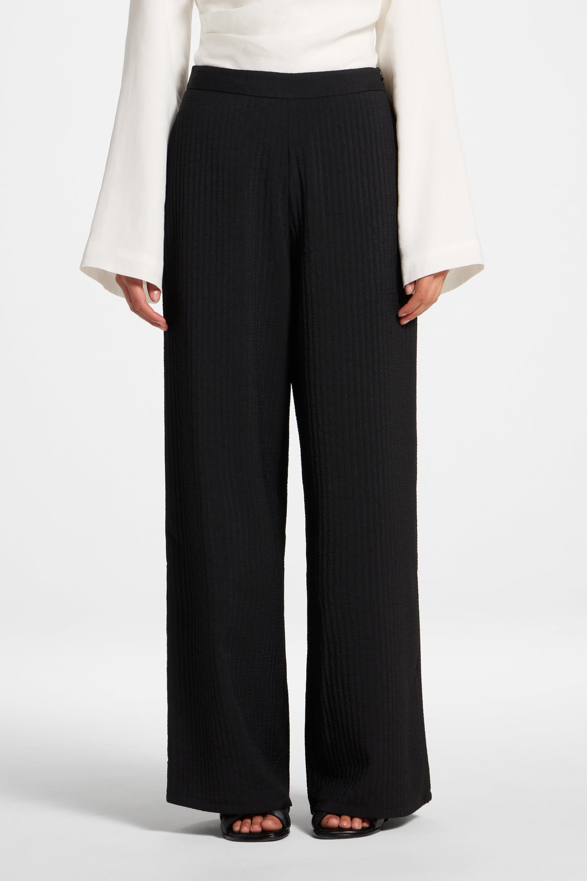 Textured Wide Leg Pants - Black