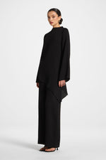 Textured Wide Leg Pants - Black