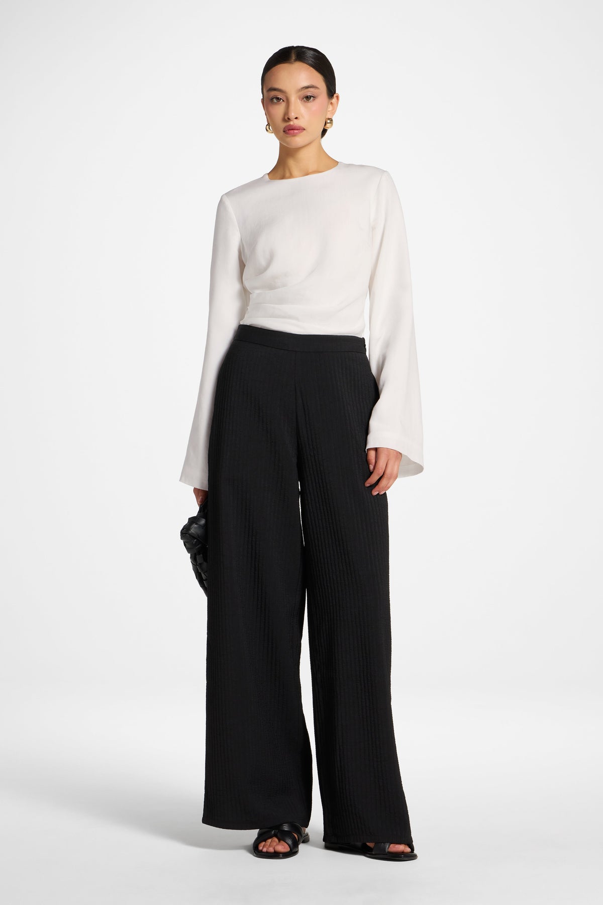 Textured Wide Leg Pants - Black