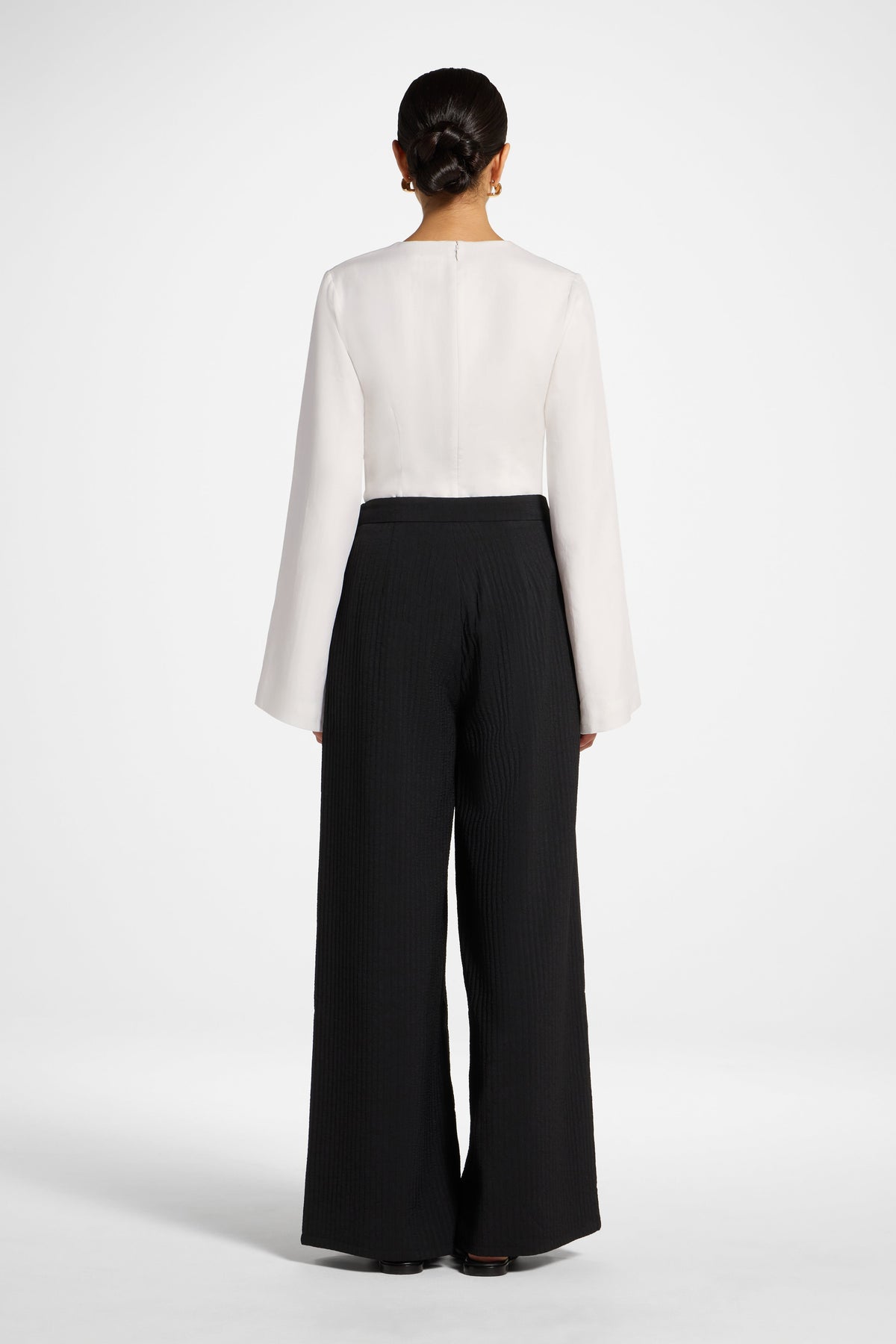 Textured Wide Leg Pants - Black