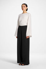 Textured Wide Leg Pants - Black