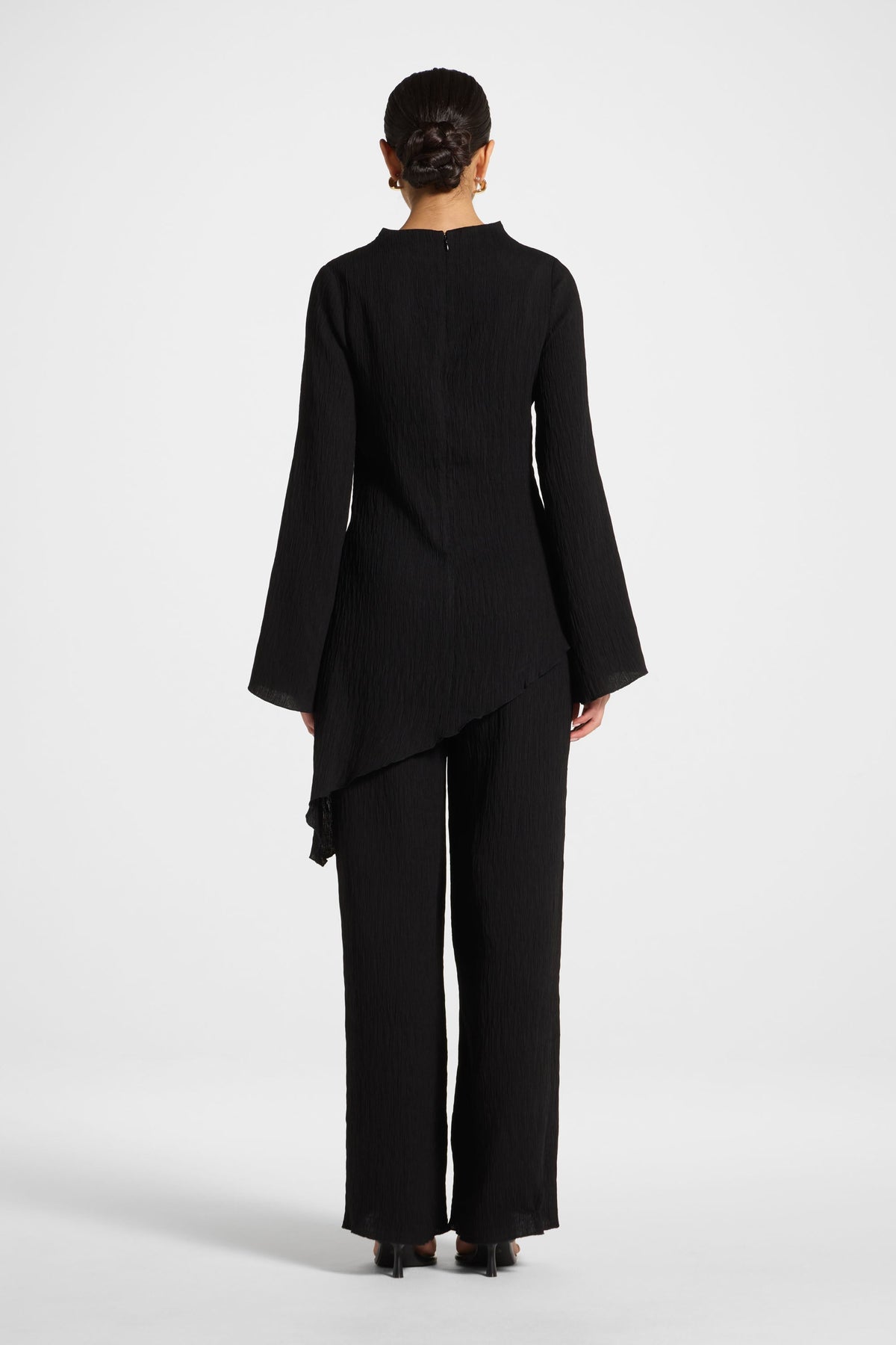 Textured Wide Leg Pants - Black