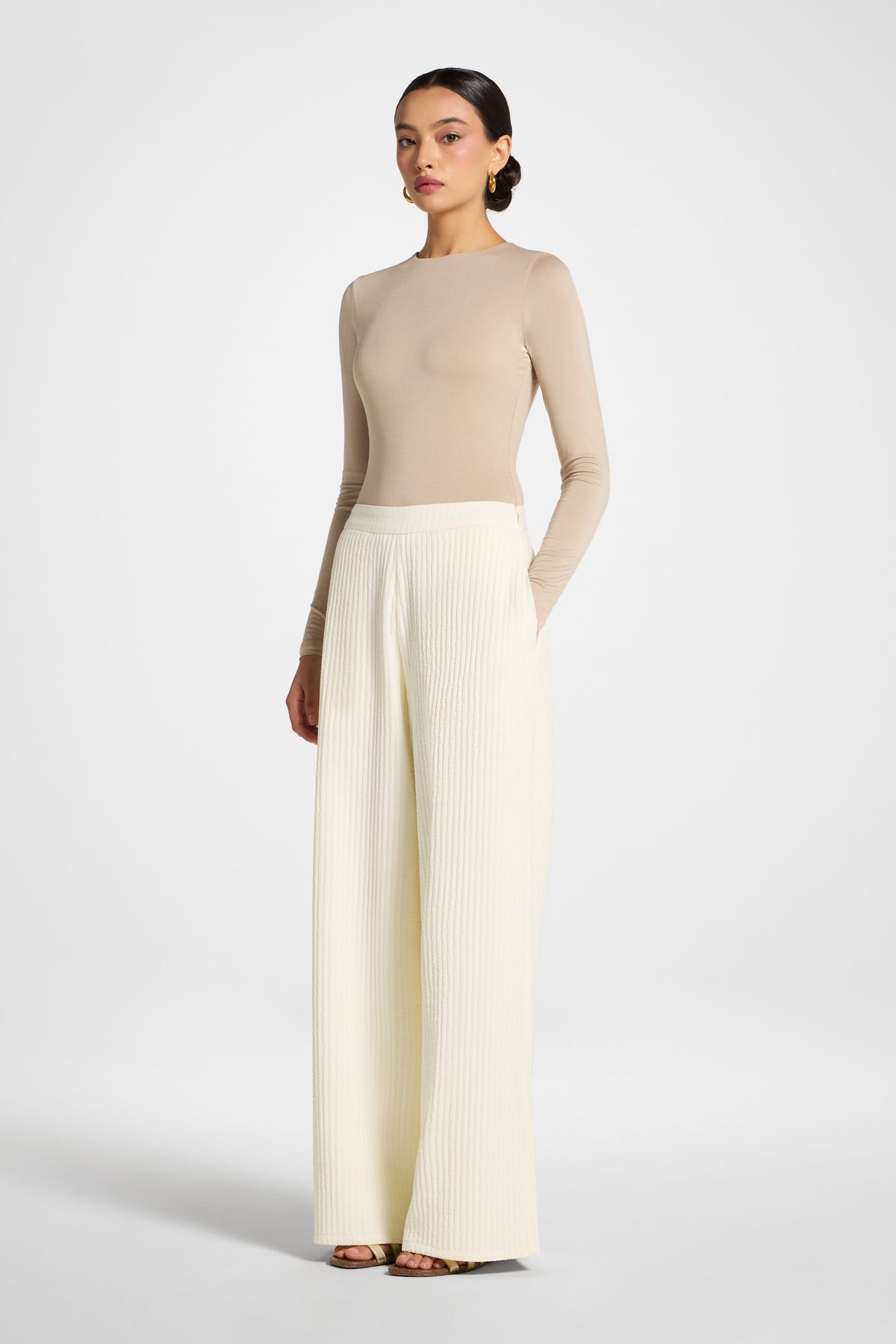 Textured Wide Leg Pants - Coconut Milk