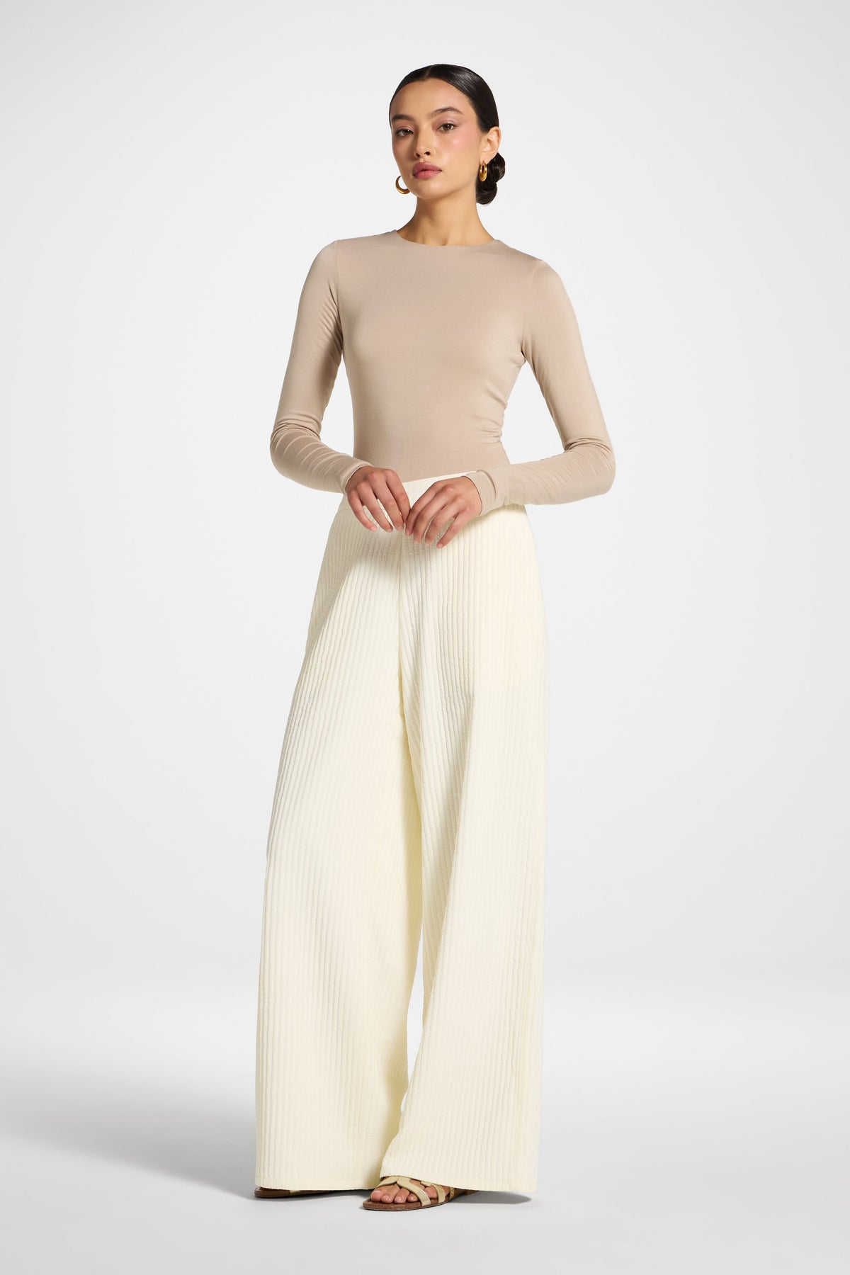 Textured Wide Leg Pants - Coconut Milk