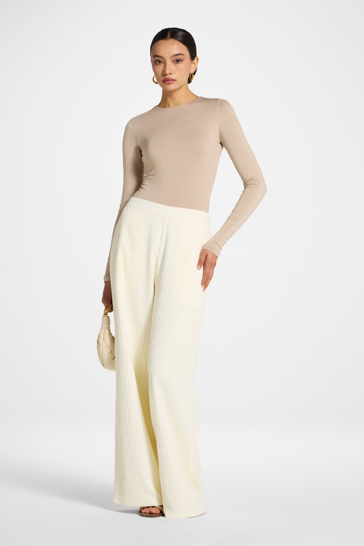 Textured Wide Leg Pants - Coconut Milk