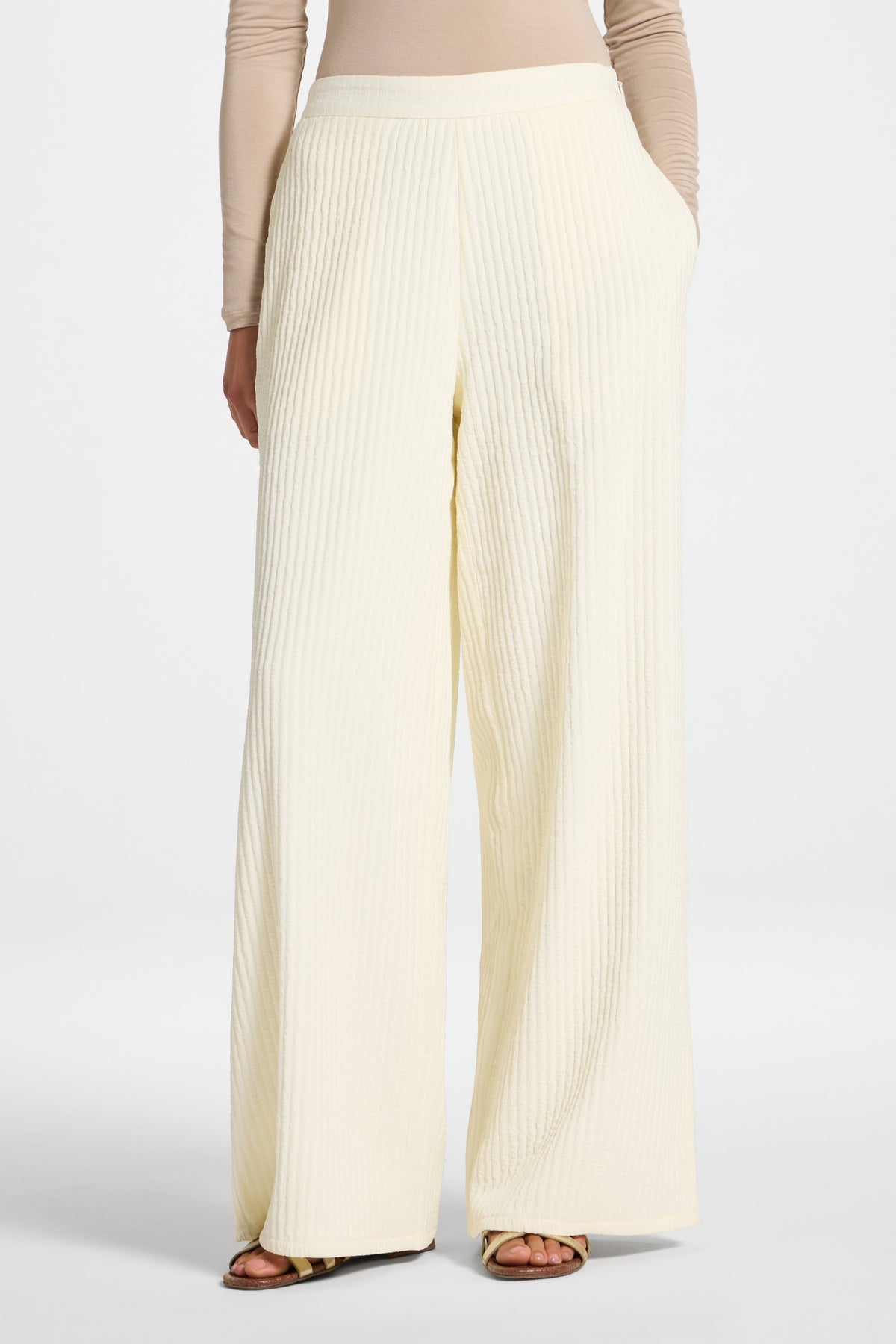 Textured Wide Leg Pants - Coconut Milk