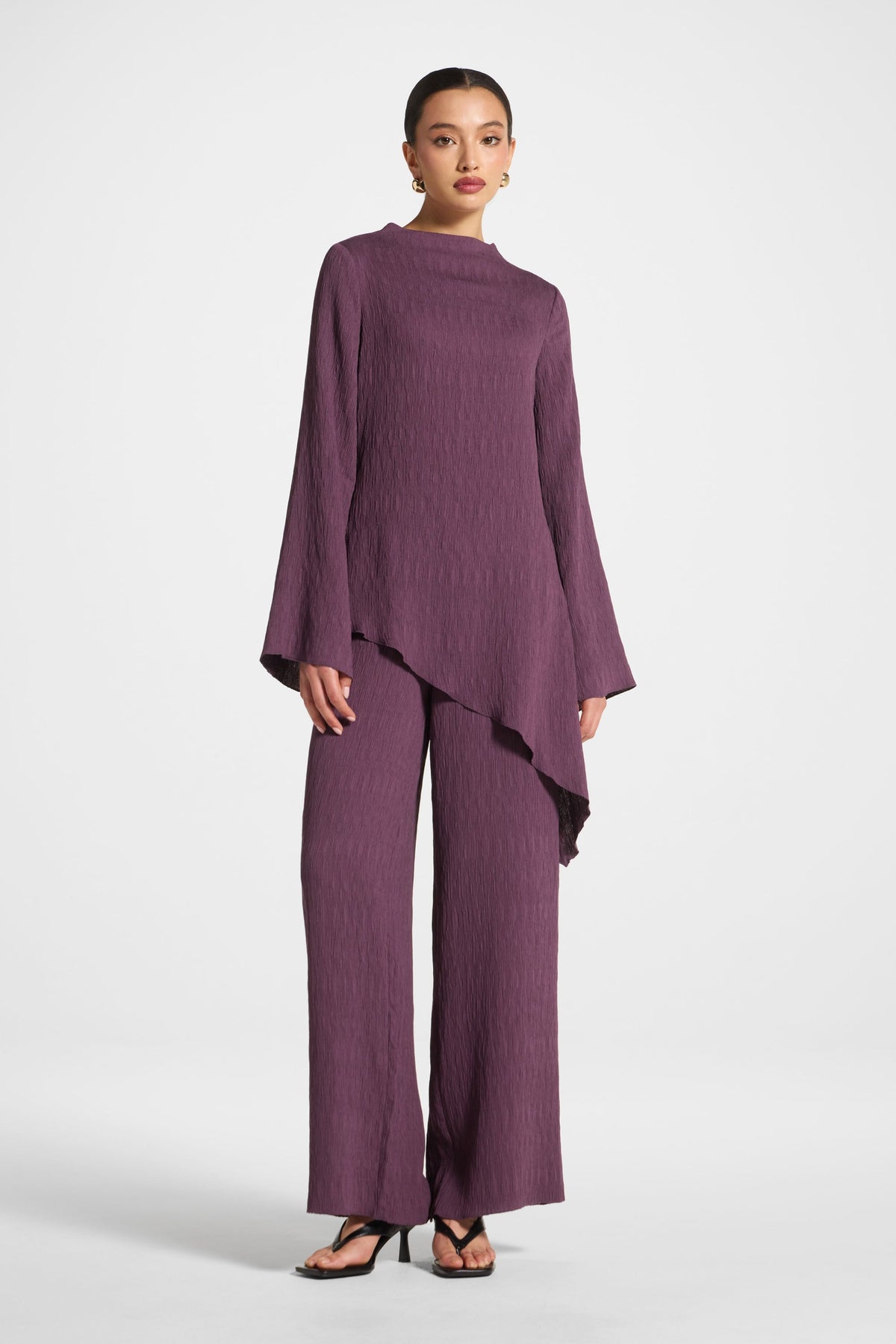Asymmetric Textured Top - Plum