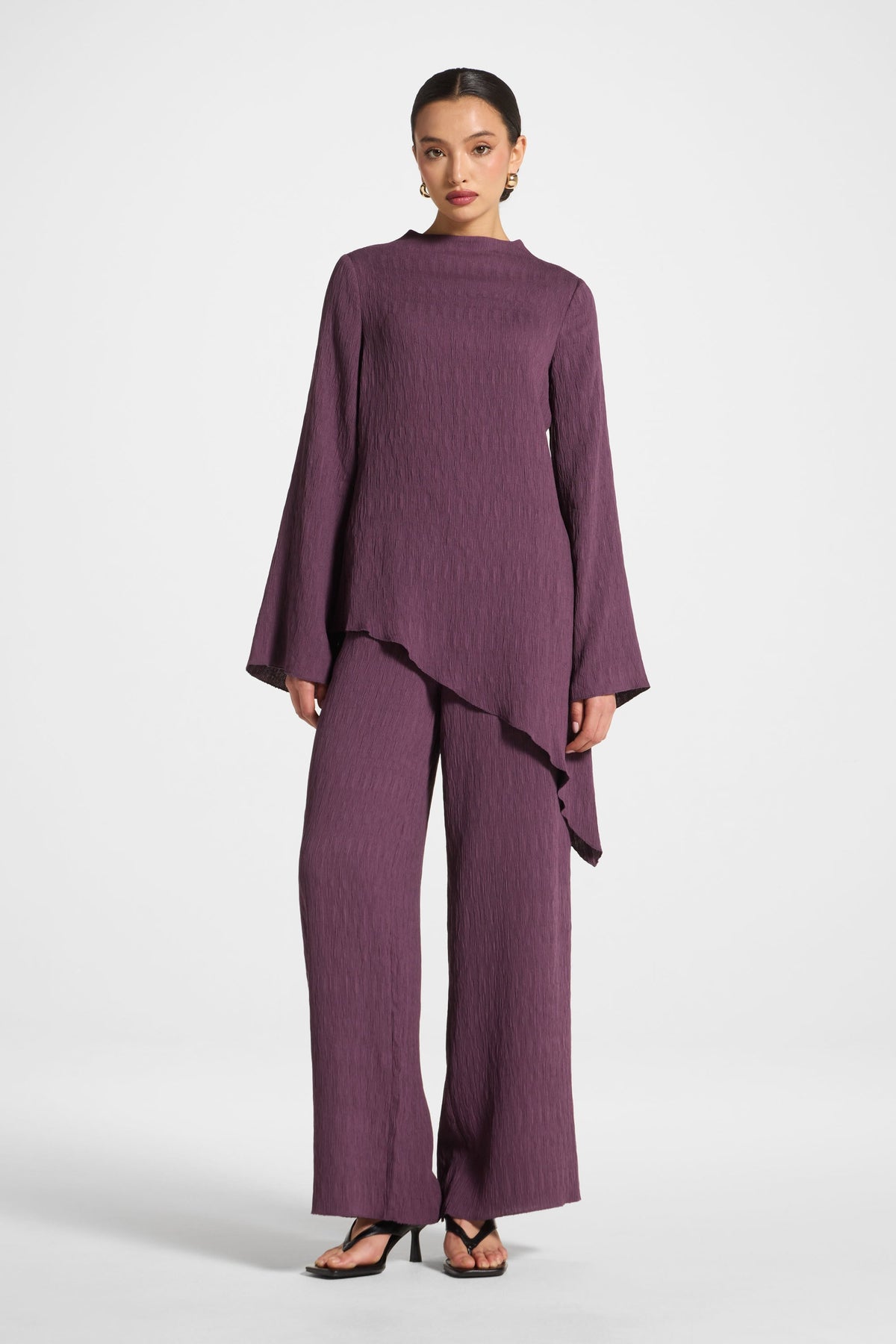 Textured Wide Leg Pants - Plum