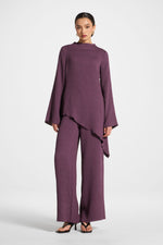 Textured Wide Leg Pants - Plum