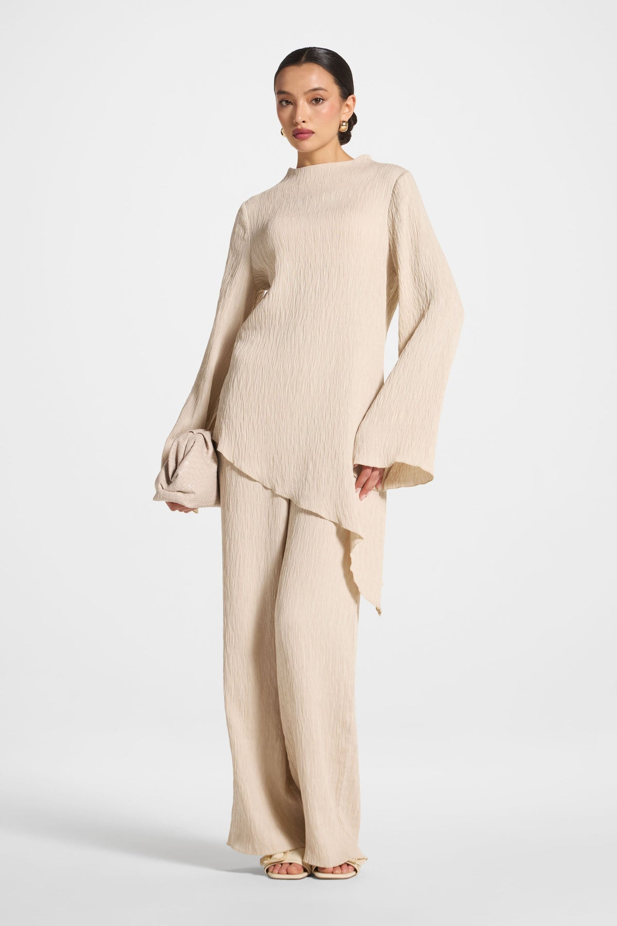 Textured Wide Leg Pants - Stone