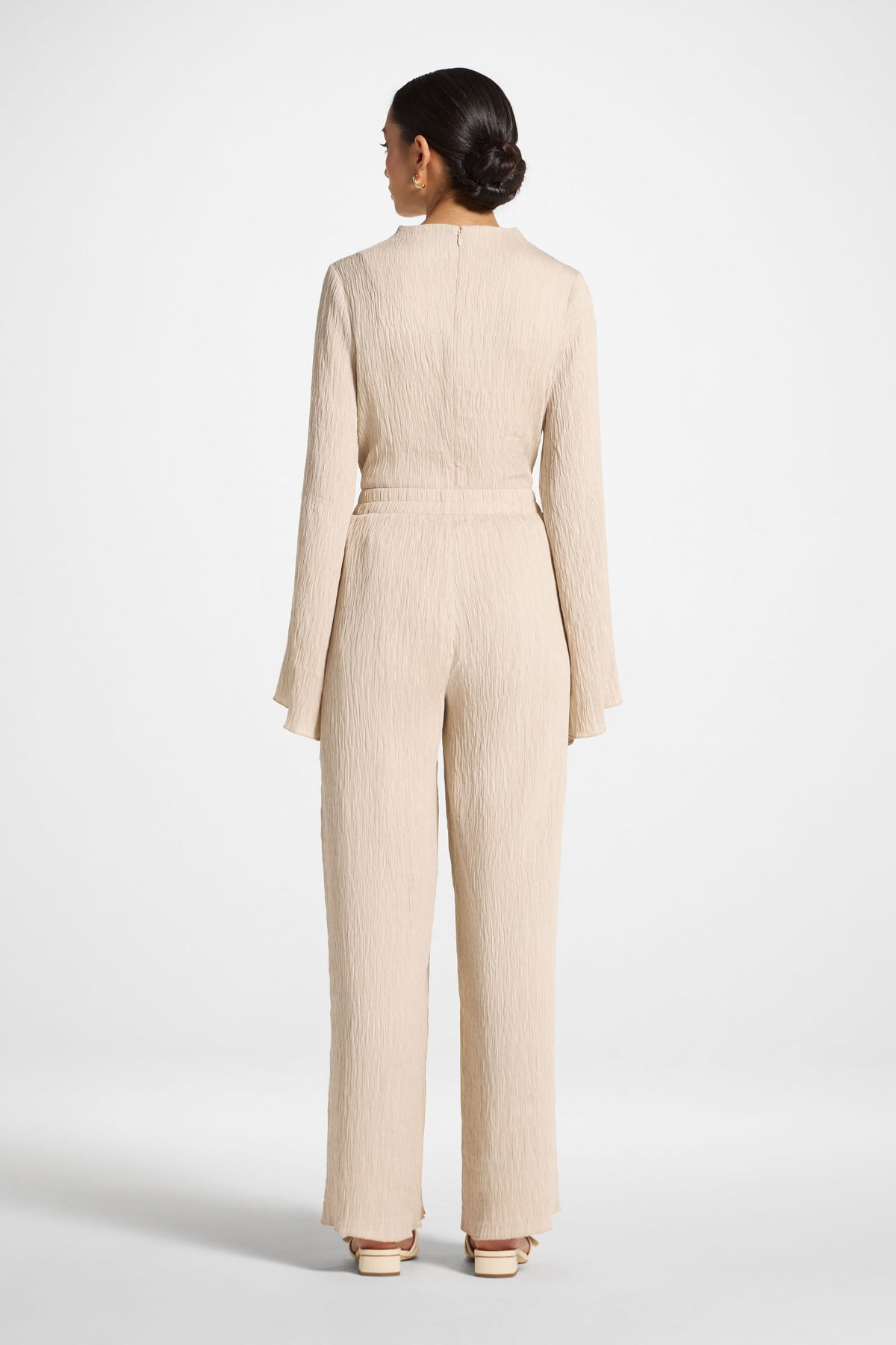 Textured Wide Leg Pants - Stone