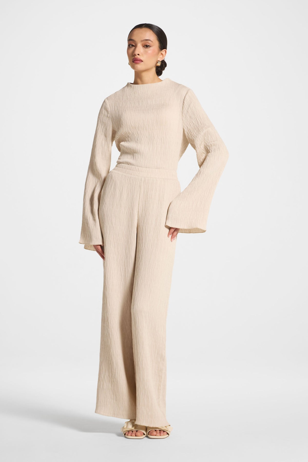 Textured Wide Leg Pants - Stone