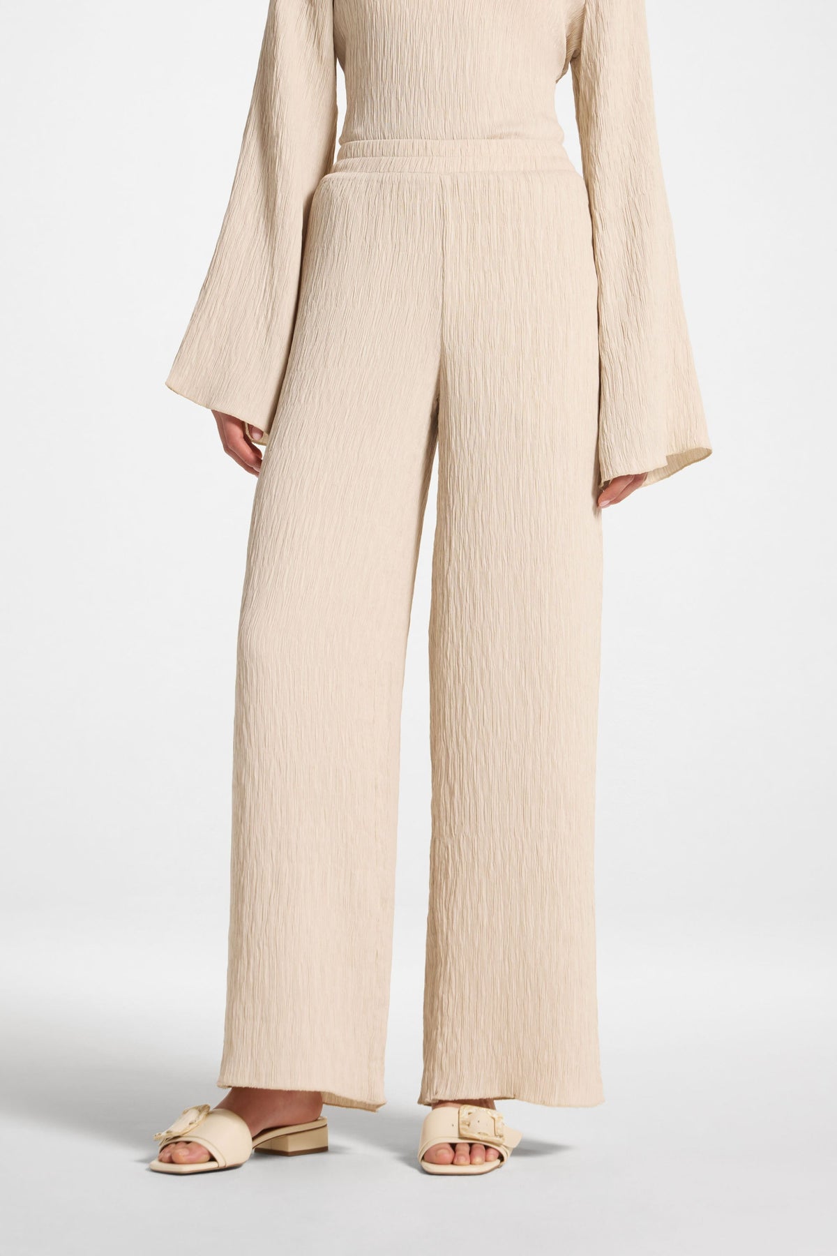 Textured Wide Leg Pants - Stone