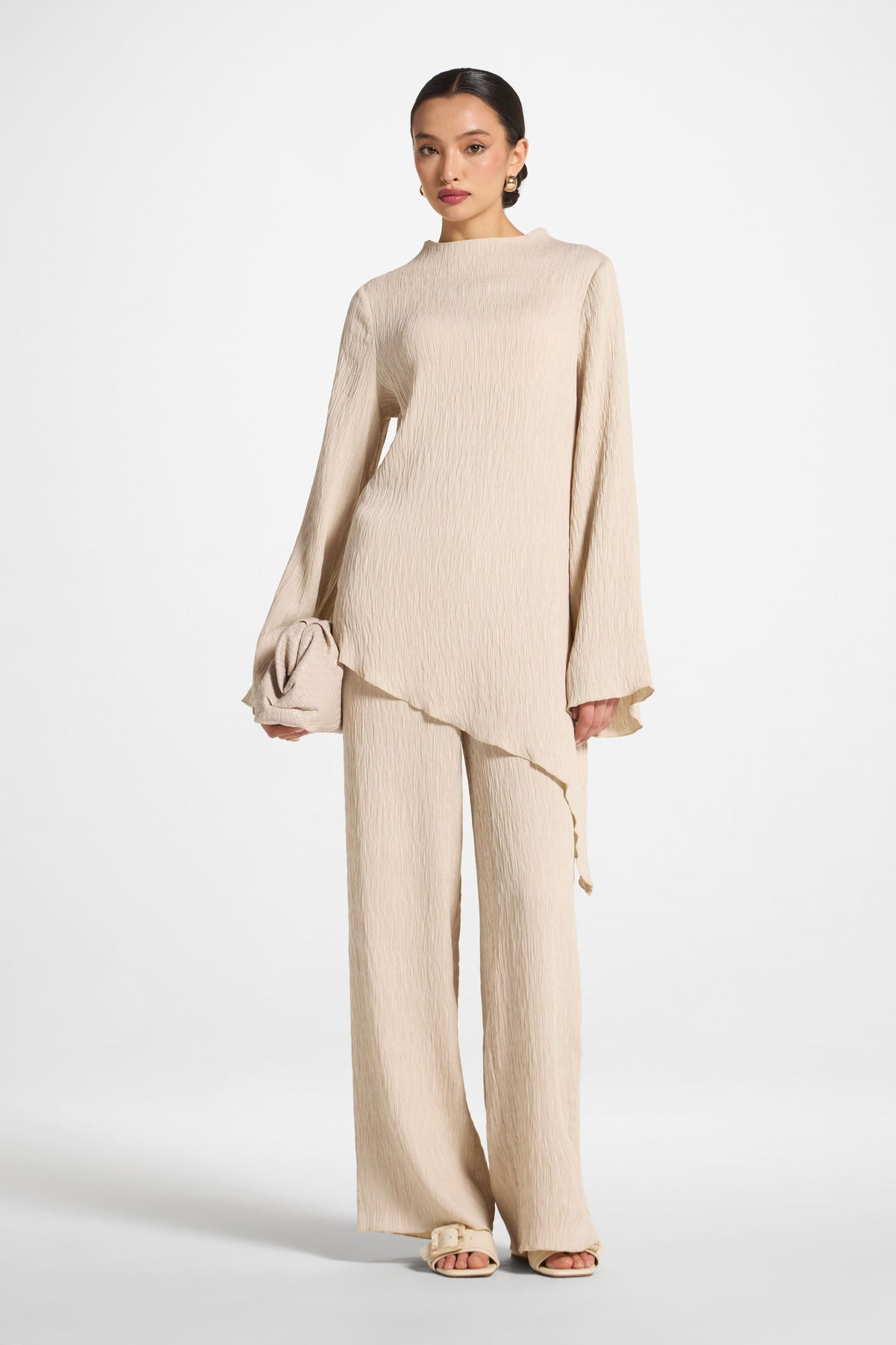 Textured Wide Leg Pants - Stone