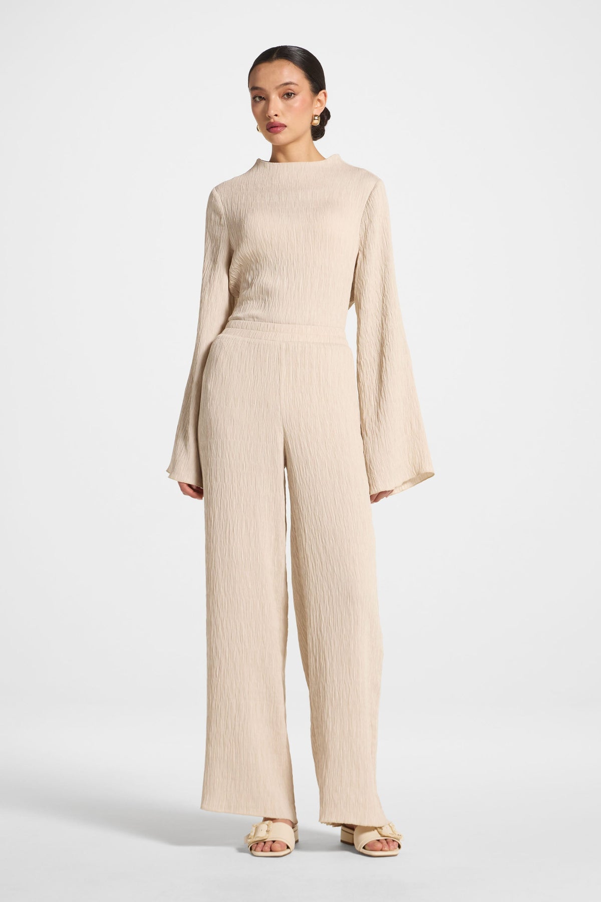 Textured Wide Leg Pants - Stone