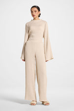 Textured Wide Leg Pants - Stone