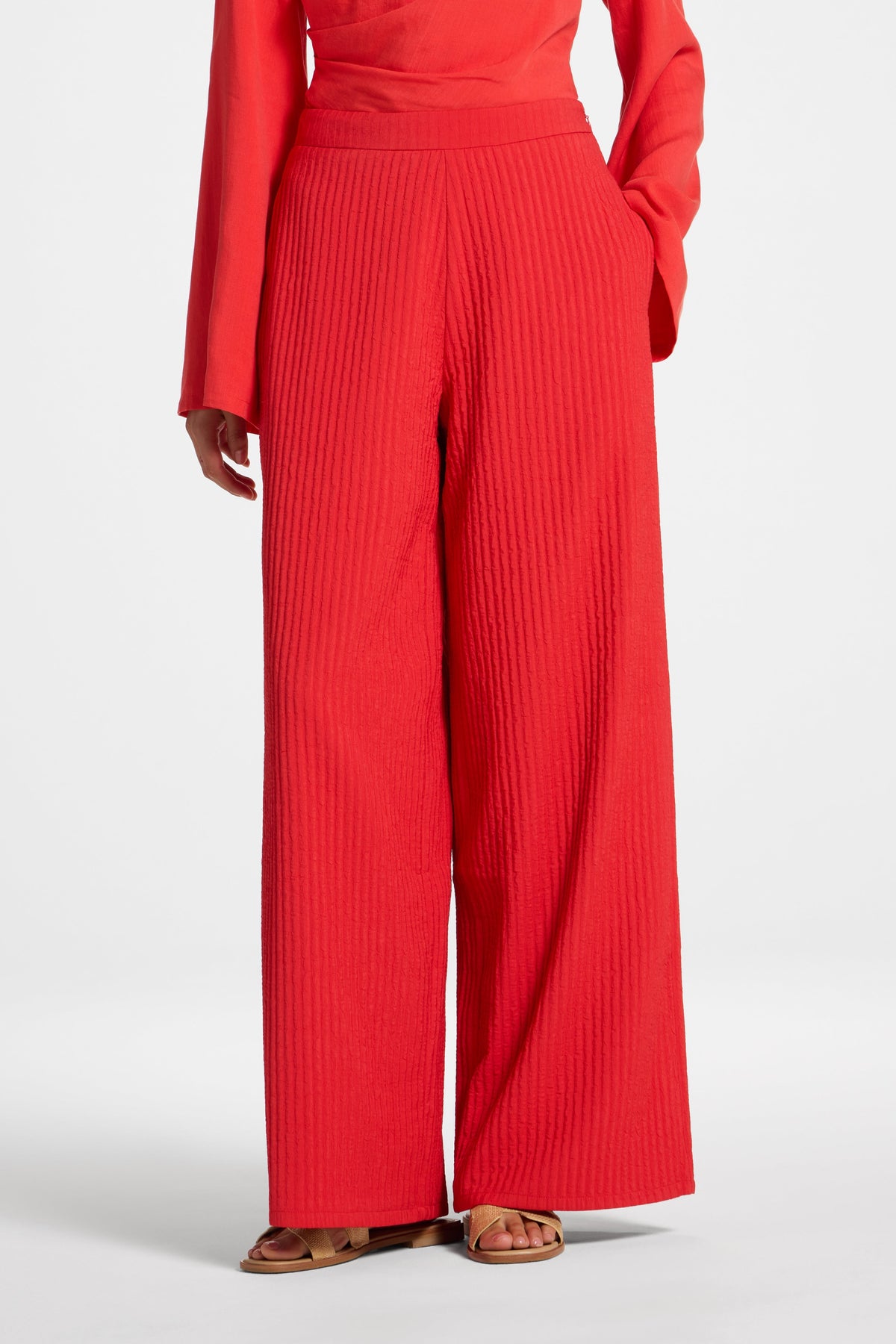 Textured Wide Leg Pants - Strawberry