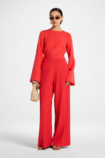 Textured Wide Leg Pants - Strawberry