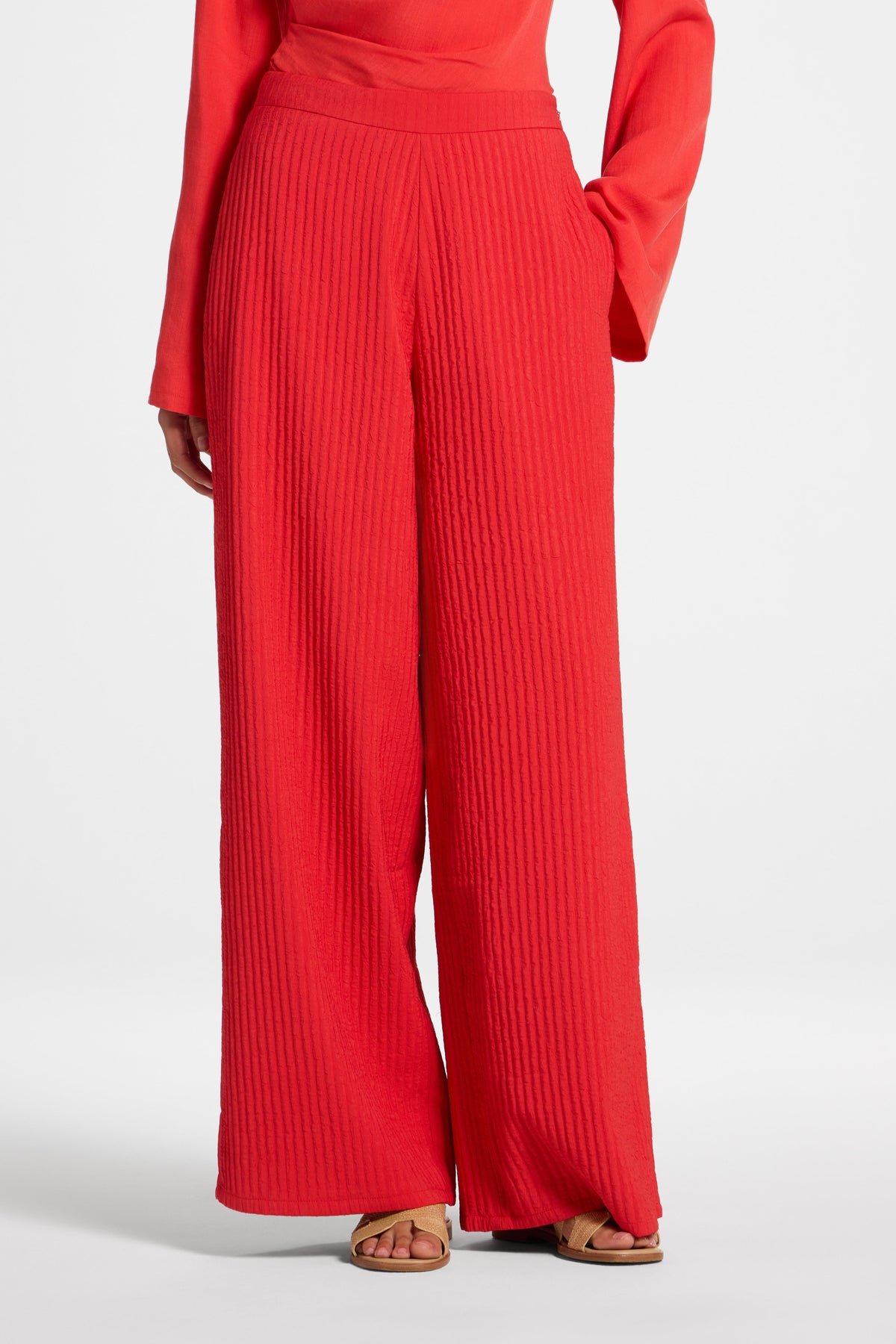 Textured Wide Leg Pants - Strawberry