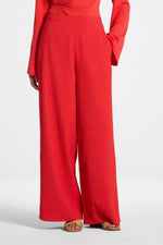 Textured Wide Leg Pants - Strawberry