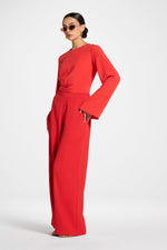 Textured Wide Leg Pants - Strawberry