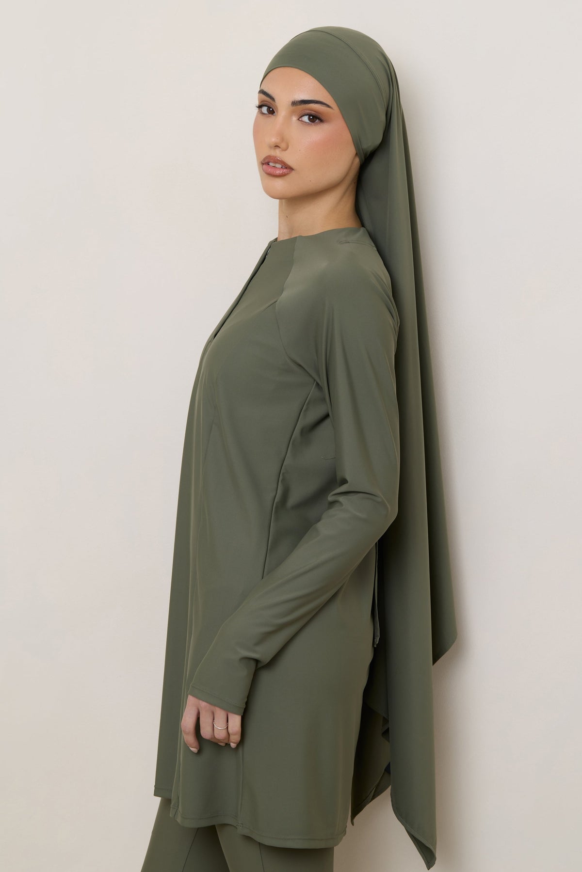 Tie Back Swim Hijab - Dusty Olive