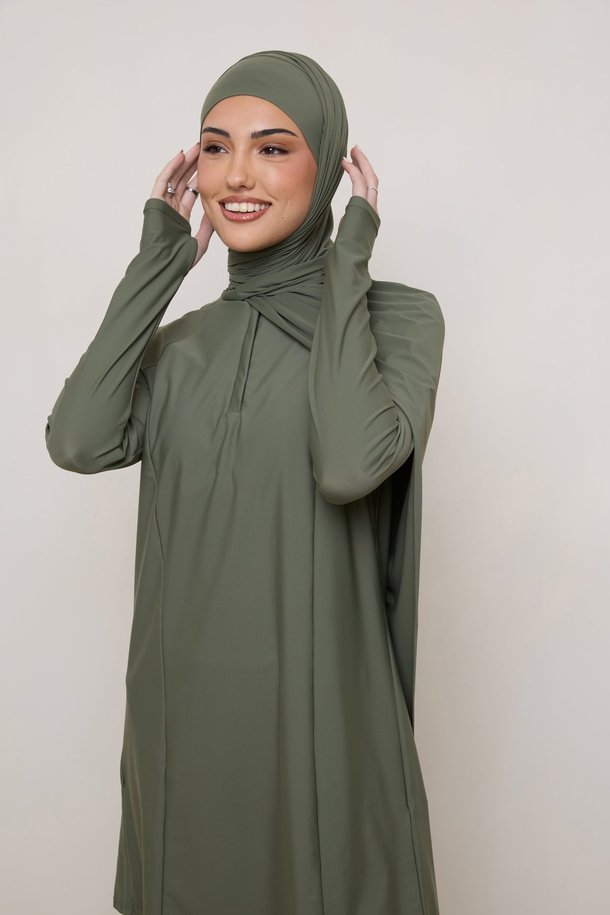 Tie Back Swim Hijab - Dusty Olive