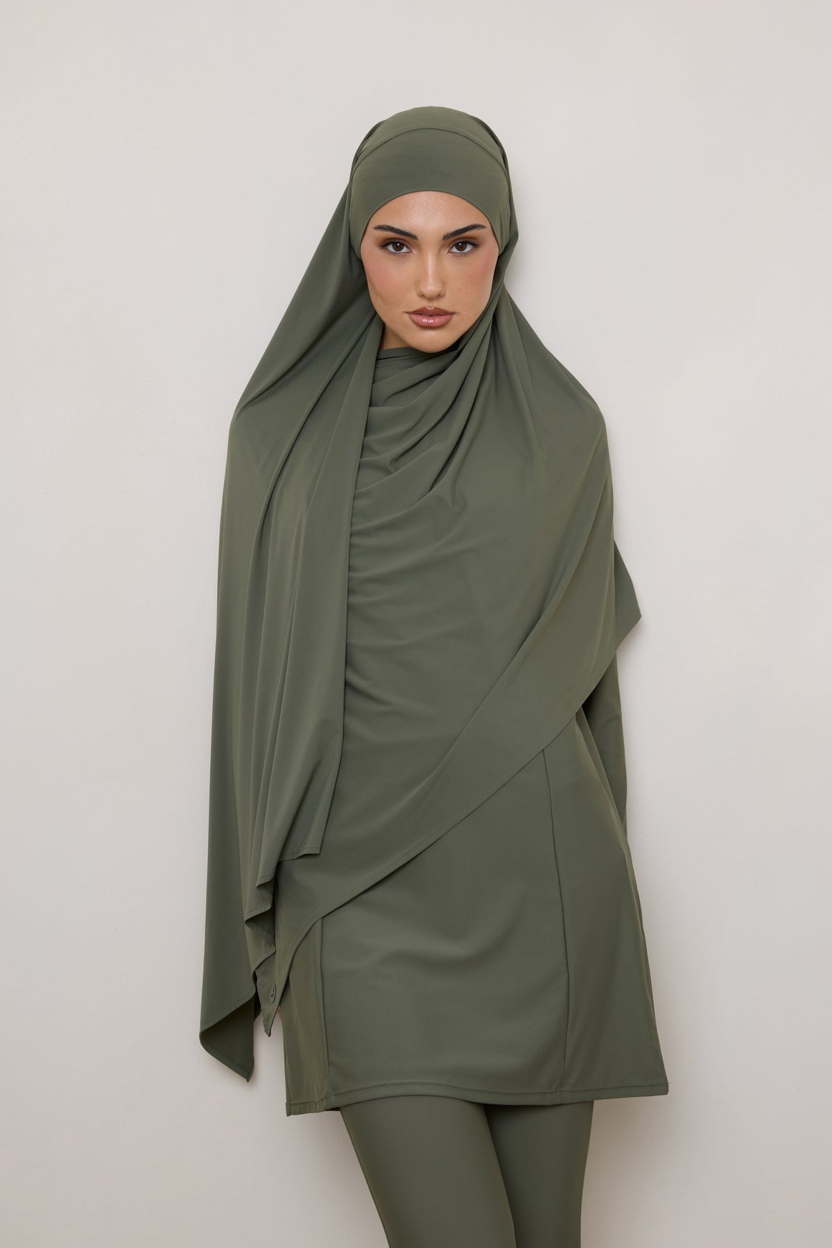 Tie Back Swim Hijab - Dusty Olive