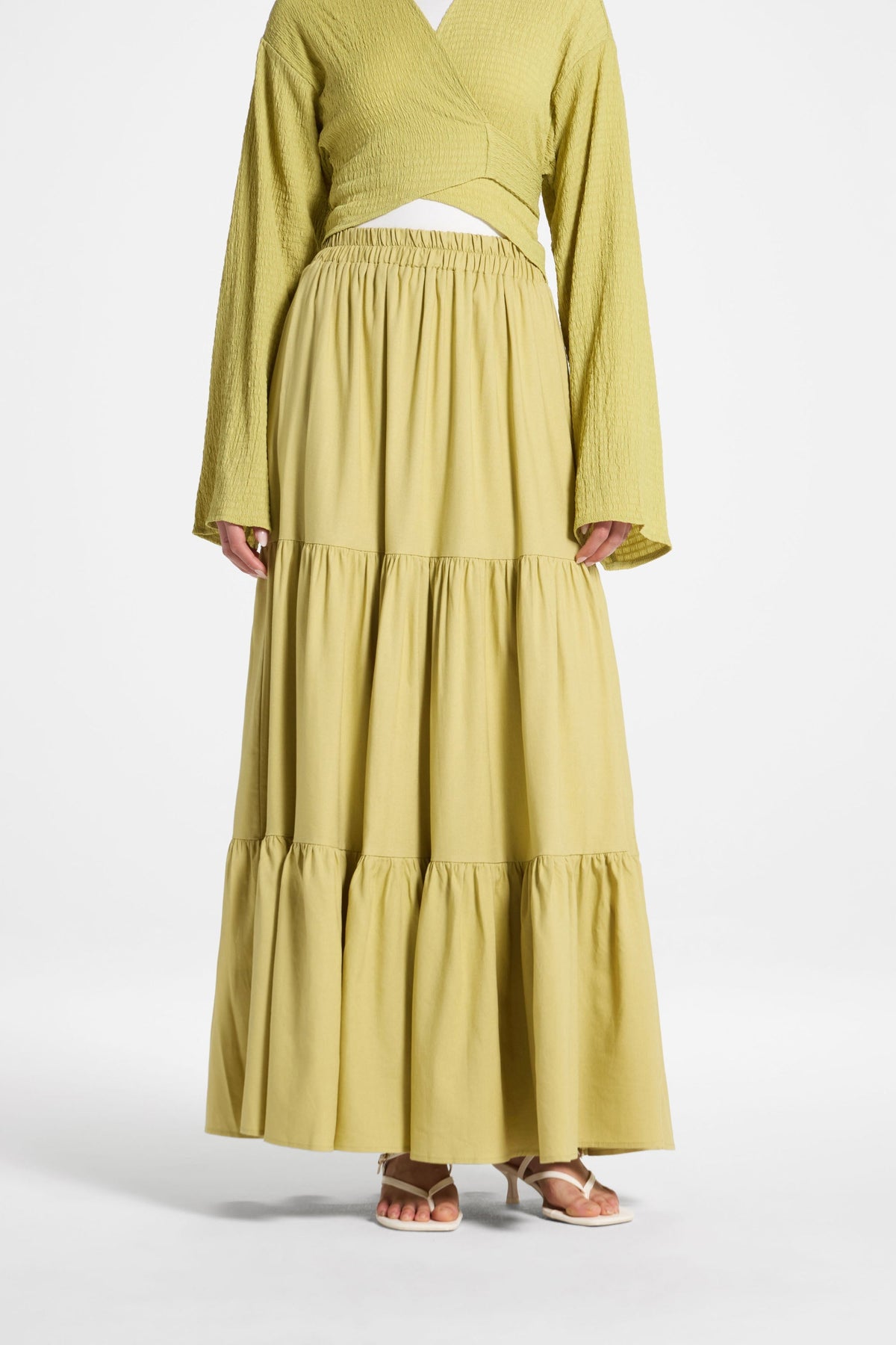 Tiered Linen Maxi Skirt - Citron
